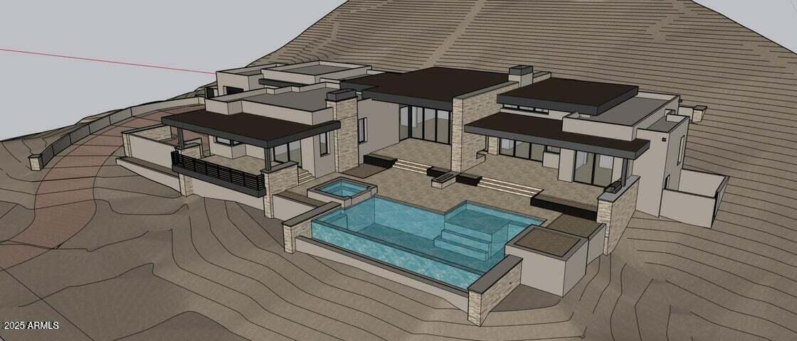 FULLY APPROVED CITY AND HOA PLANS for this beautiful 4128 foot 4 bedroom home with no interior steps and panoramic mountain, sunset and golf course views. Save yourself the multiyear arduous design and review process. This spectacular home was designed by noted architect Marvin Lunt. The hillside lot has an elevated platform that allows for generous vistas from east to west. The site originally hosted the championship tee for the 13th hole of the Geronimo golf course. That hole is framed perfectly from the main living area and outdoor patio. This area of Desert Mountain is quiet and secluded, yet just a few minutes away from the Sonoran Clubhouse, the heart of the 8200 acre community. Buyer is able to select the final interior design finishes.