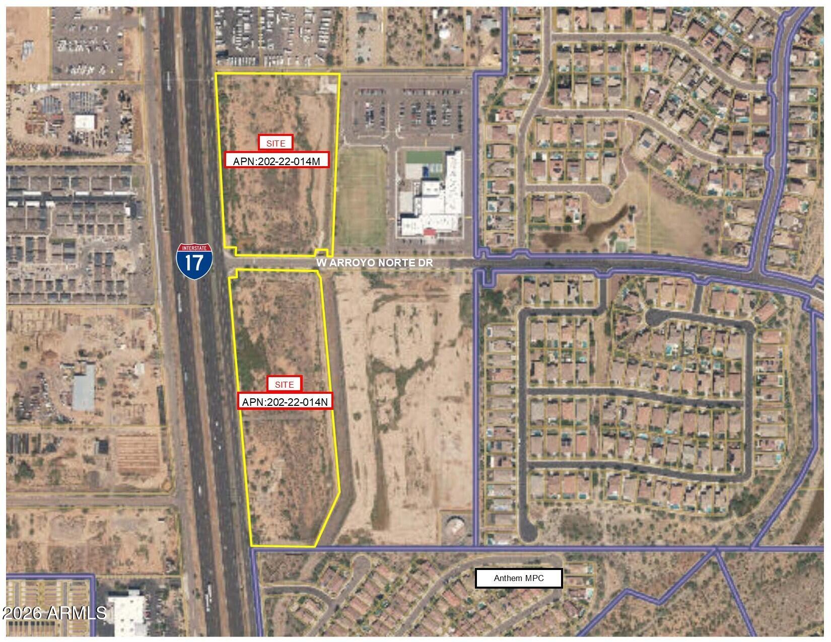 I-17 Fwy site with over 1900' of frontage visibility to I-17,  Available for commercial, rental and potential multi-family development. Close proximity to Taiwan Semi-conductor Fab (TSM & Halo Vista).  Benefit from on of the largest employer High Tec projects (over #1508) in the U.S.  Huge high growth area adjacent the the Anthem master planned community