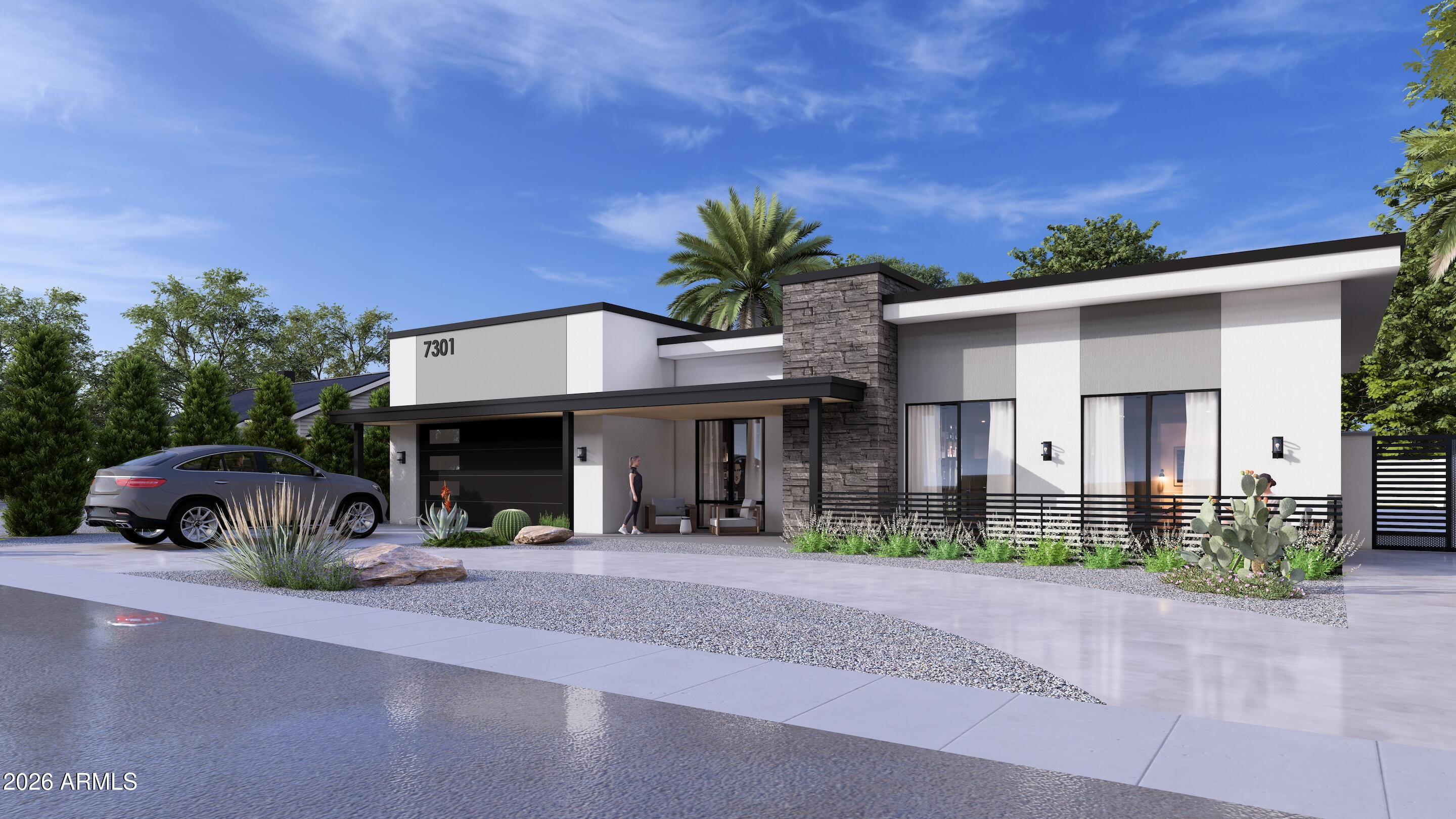 This is a New Home, the builder kept only 3 block walls from the previous home. This is a Contemporary 4-bedroom, 4.5-bath residence in Old Town Scottsdale featuring 10-foot Ceilings and a thoughtfully designed split floor plan with two primary suites. Step inside to an open living room that flows seamlessly into the Greatroom & Gourmet Kitchen. The kitchen showcases Top-of-the-Line Appliances, sleek modern cabinetry & a large Island.
The home offers two large primary suites, each complete with its own en-suite bathroom.  All 4 bedrooms feature private bathrooms & direct access to a patio. There is a detached Casita & Outdoor Kitchen in the back yard with a Pool & refreshing Waterfall. Gated RV parking w/dump. This home is minutes from Dining, Shopping, Golf Courses & Entertainment!