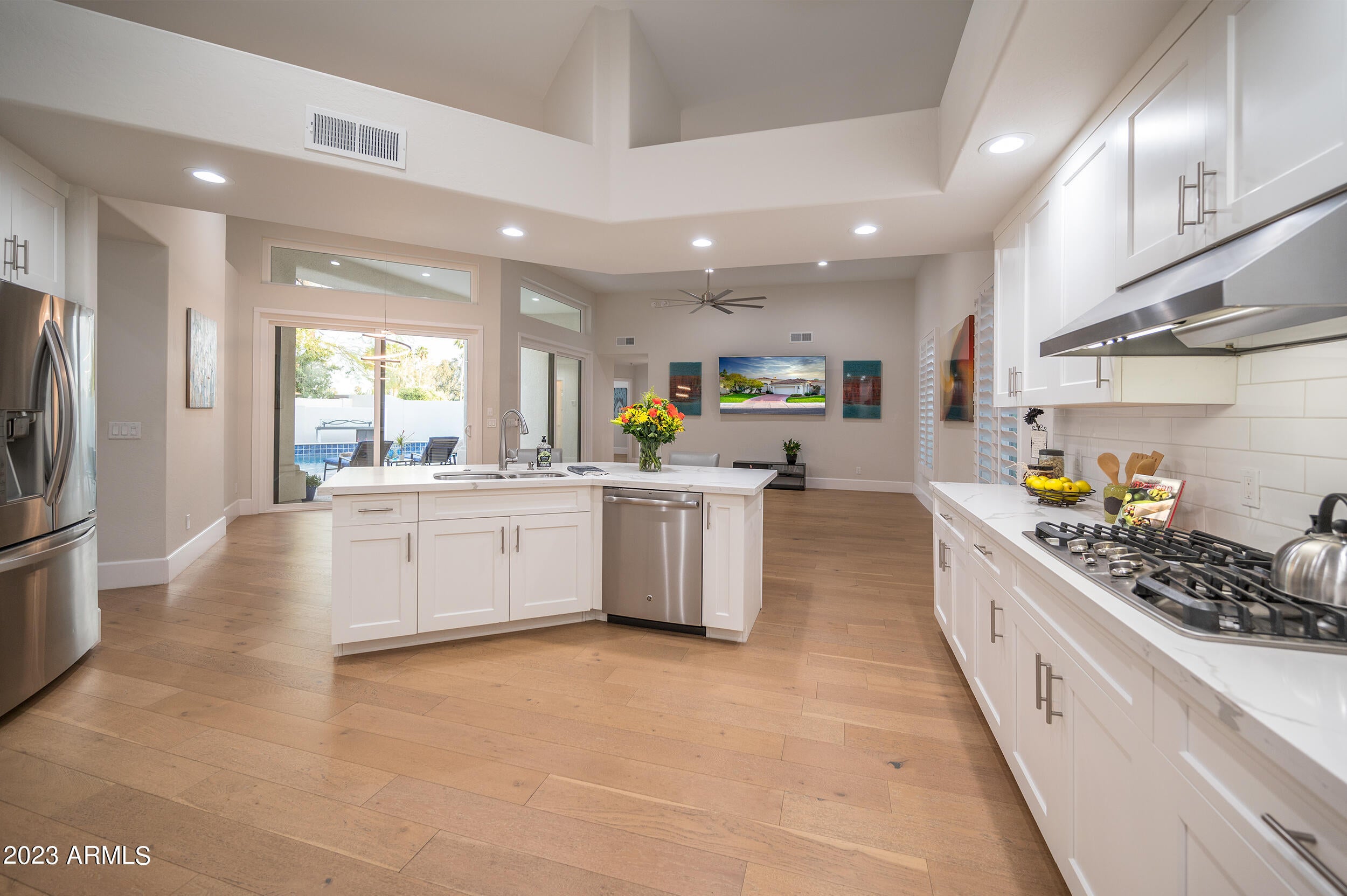 This beautifully updated and upgraded residence is pristine and turn-key ready! Experience an interior premium lot perfectly positioned cul-de-sac property within the privately gated enclave of Monterey at Mountain View II. Enter an inspirational and immaculate single level with a spacious split primary suite floor plan, stunning architecture plus custom newer details, a large gourmet kitchen with gas cooktop, stunning quartz counters, newer windows/sliders with soft natural light thru-out! Designed for entertaining and ultimate relaxation, this gorgeous retreat residence opens south to the big sky, picturesque greenery in the distance, covered patio, heated cocktail pool and spa with refreshing rock waterfall and a unique fire-glow feature.  Feel like you are on a serene vacation everyday COME TO SEE THIS FIRST PLACE WINNER BEST HOME ON THE HEART OF SCOTTSDALE REALTOR TOUR....an authentic honor! Minutes from airports, shopping, fine dining, Gainey Ranch, nearby greenbelt, lakes, golf & favorite activities, the location is ideal! Whether full-time or winter visitor, enjoy an executive lifestyle in this lush gated Scottsdale community. 

*See Floor Plan in the Virtual Tour.  (Watch virtual tour with volume on for full experience)