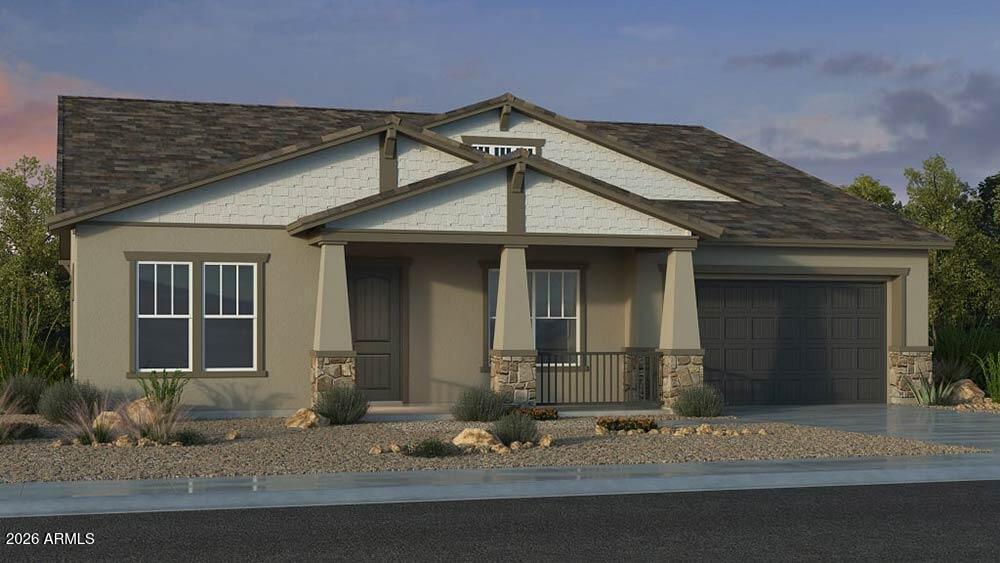 What's Special: Close to Trails | South Facing Lot | North Facing Patio | Popular Plan. New Construction - May Completion! Built by America's Most Trusted Home Builder. Welcome to the Breckenridge at 20484 E Sonoqui Boulevard in Ellsworth Ranch Voyage! The porch opens to a welcoming foyer with a dining room on one side and a bedroom shared bath, and private study on the other. Inside, the home opens to a kitchen, dining area, and great room for gathering. Two additional bedrooms and a full bath sit nearby, while the primary suite rests at the back with a split tub and shower and a walk-in closet. Additional Highlights Include: Gourmet kitchen, 8' double gate at garage side, multi-slide door at great room, and upgraded floors/cabinets/countertops. MLS#6997212