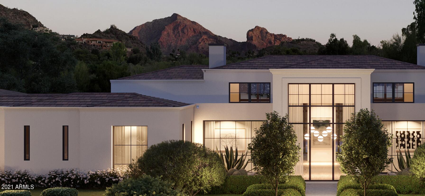 Set among the most coveted locations in the state, a 1 acre property cradled in a quiet valley, focused on the three most desirable mountain views in Arizona -- Mummy Mountain, Camelback Mountain and Phoenix Mountain Preserve, all in full frame. Designed by one of the Southwest's most awarded and well-known architectural firms, Candelaria Design; landscaping by the state's most preeminent landscape designer, Jeff Berghoff; highest-quality interior finishes by Katie Bowe Design; built entirely out of steel framing by Arcadia Custom Builders. Currently under construction, with completion in Summer 2022.