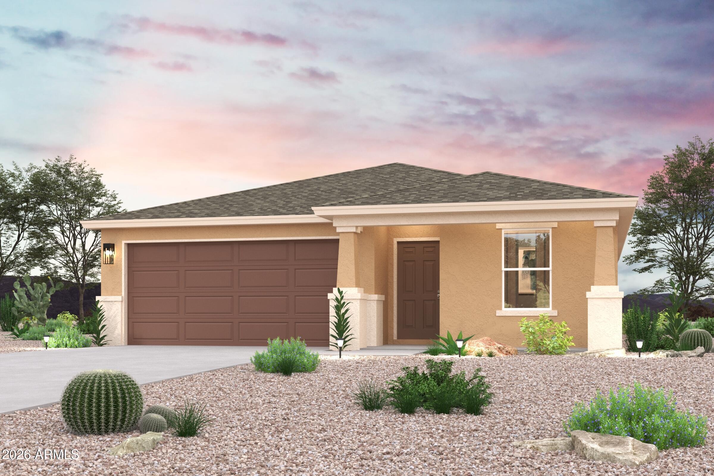 Step into your new home located in the highly sought-after Arizona City. The Alamar Plan features a open-concept design, seamlessly connecting the Living, Dining, and Kitchen areas—perfect for relaxation and entertaining. Natural light fills the home through low-E insulated dual-pane windows, highlighting elegant Shaker cabinets, granite countertops, and stainless steel LG appliances. Retreat to the expansive primary suite with a private bath, dual vanity sinks, and a generous walk-in closet. This home also includes two additional well-appointed bedrooms. There also a covered patio. No HOA! Make this beautiful home yours!