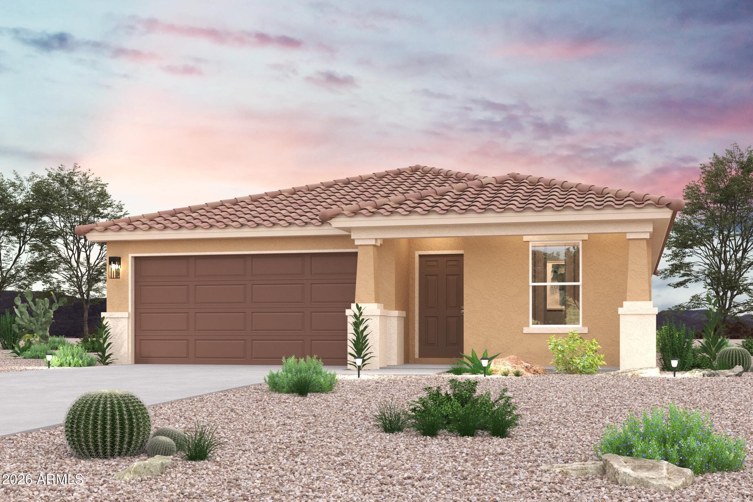 Step into your new home located in the highly sought-after Bisbee Ranch. The Alamar Plan features a open-concept design, seamlessly connecting the Living, Dining, and Kitchen areas--perfect for relaxation and entertaining. Natural light fills the home through low-E insulated dual-pane windows, highlighting elegant Shaker cabinets, granite countertops, and stainless steel LG appliances. Retreat to the expansive primary suite with a private bath, dual vanity sinks, and a generous walk-in closet. This home also includes two additional well-appointed bedrooms. There also a covered patio. Amenities Bank Make this beautiful home yours!