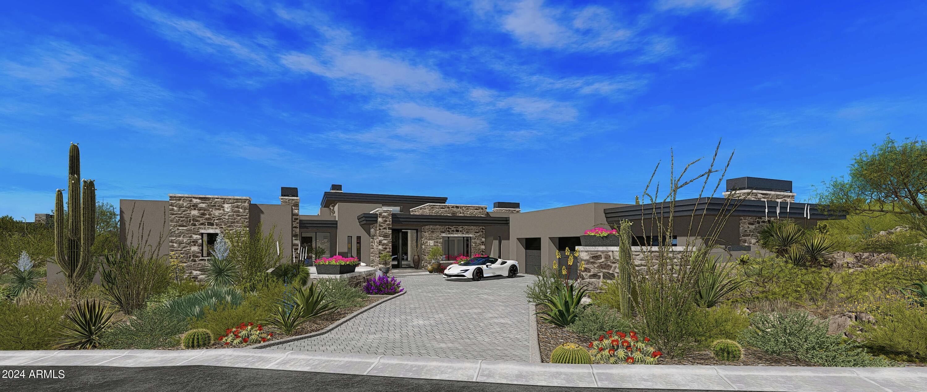 Golf membership available with this new build in Desert Mountain's Village of Sunrise. Home to be completed approximately 4th quarter 2023! Spectacular combination of Black Stone Development and Graffin Design on this cutting edge contemporary home featuring everything that today's buyers are seeking! Home features- ZERO interior steps- 4 bedrooms, 4.5 baths, oversized laundry room and four car garage with large storage area. Ideal great room floor plan. A chef's kitchen with all the latest in high end appliances and finishes that spill out to the patio through walls of glass, multi slide door systems and into the outdoor living, dining, patio, pool/spa and outdoor kitchen/bar area for today's outdoor living and entertaining needs. Oversized master bedroom with spa like bath and HUGE closet. Enjoy ample storage for autos and outdoor adventures in the four-car garage with additional storage closet. Views include spectacular sunset, night lights and mountain views of Lone Mountain and Black Mountain. Ideal southwest facing backyard for maximum winter sun exposure on pool! The location of Sunrise is close to the main gate for quick access to shopping and dining. Additional community amenities include golf, biking and hiking trails. The Sonoran Fitness Center (spa, pickle ball, tennis, swimming, fitness facilities and much more) is nearby. Check back soon for updated construction photos. Membership available to be purchased with this property.