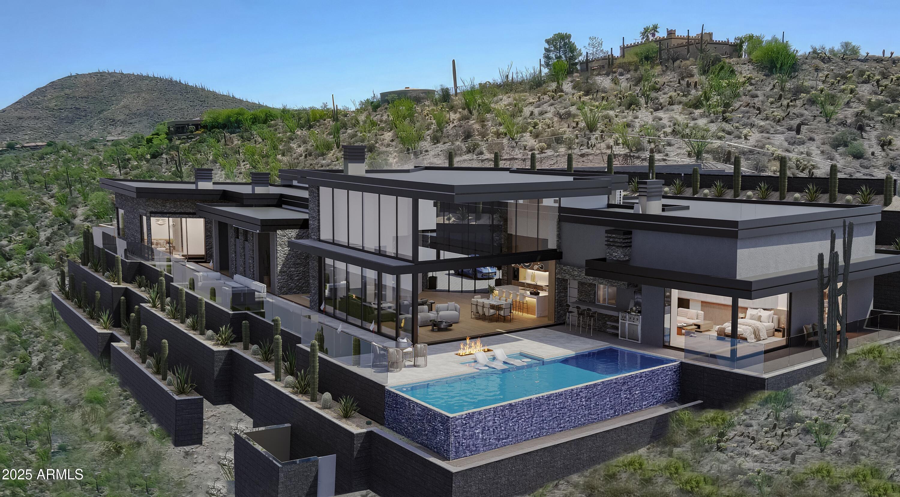 A Modern Desert Sanctuary - Perched high on nearly 5 acres of unspoiled desert landscape, this architectural masterpiece offers uninterrupted mountain vistas, breathtaking sunsets, and glittering city lights to the Southwest. Seamlessly blending modern elegance with the timeless beauty of the Sonoran Desert, this contemporary estate redefines luxury living. Spanning 7,530 sq ft, the residence is designed for both grand entertaining and intimate serenity. Sophisticated interiors open to expansive indoor-outdoor living spaces, creating a fluid connection to the surrounding natural beauty. Every element has been meticulously curated to offer an unparalleled living experience. More than a home, this is a private sanctuary for those who demand the finest. Serious inquiries are warmly welcomed.
