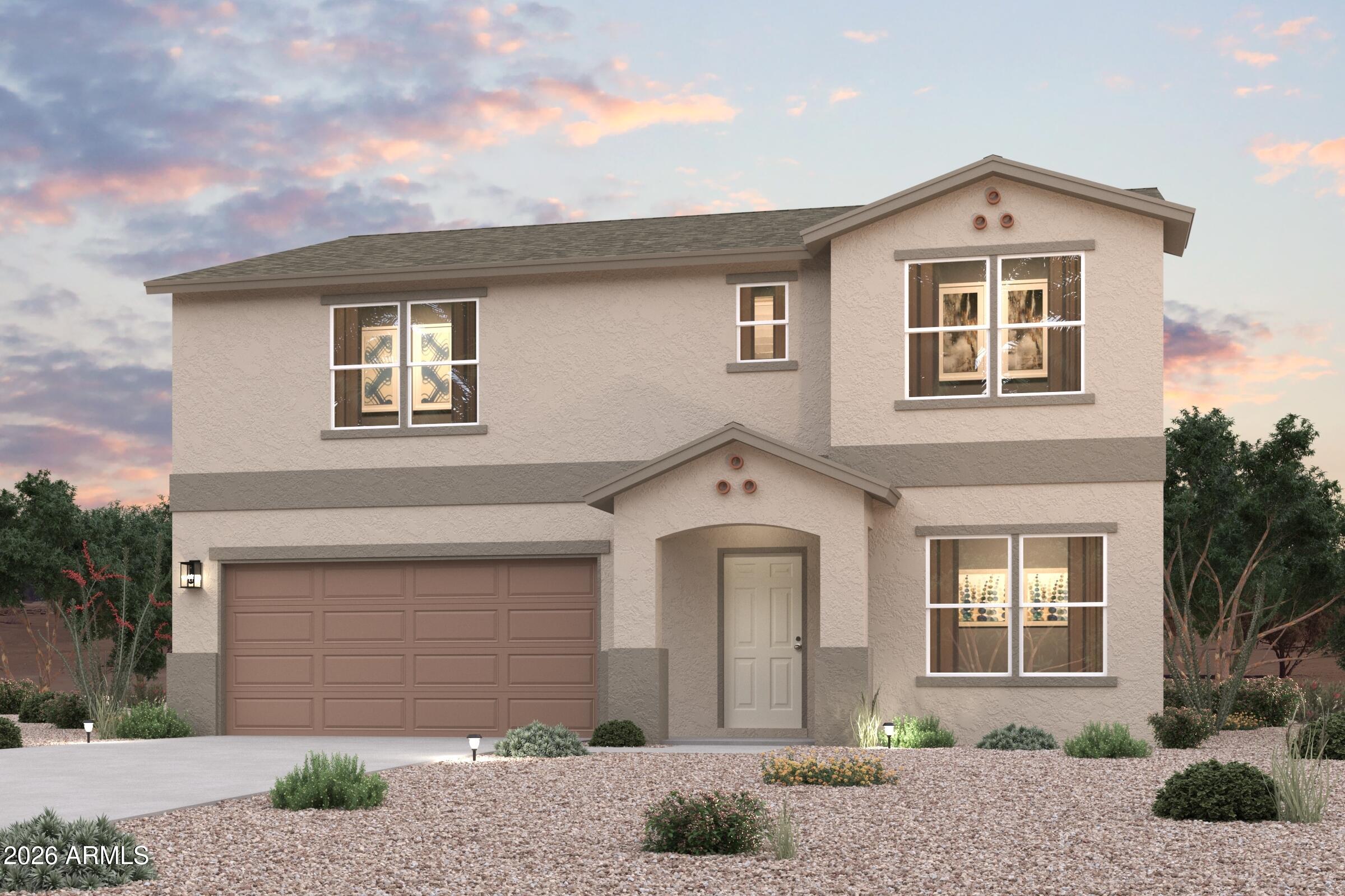 Welcome to your spacious and elegant home in the desirable Coolidge Gateway Manor. The Ocotillo Floor Plan is designed to offer both style and practicality, making it an ideal choice for a variety of lifestyles. This two-story home features an open-concept layout on the main level, seamlessly connecting the kitchen, breakfast nook, and great room. The kitchen is a highlight, equipped with quartz countertops and LG appliances, providing a modern and functional space for cooking and gathering. Adjacent to the kitchen, you'll find a formal dining room perfect for hosting meals, as well as a versatile flex space that can be customized to suit your needs, whether it's a home office, playroom, or additional living area. Upstairs, the home boasts five generously sized bedrooms.