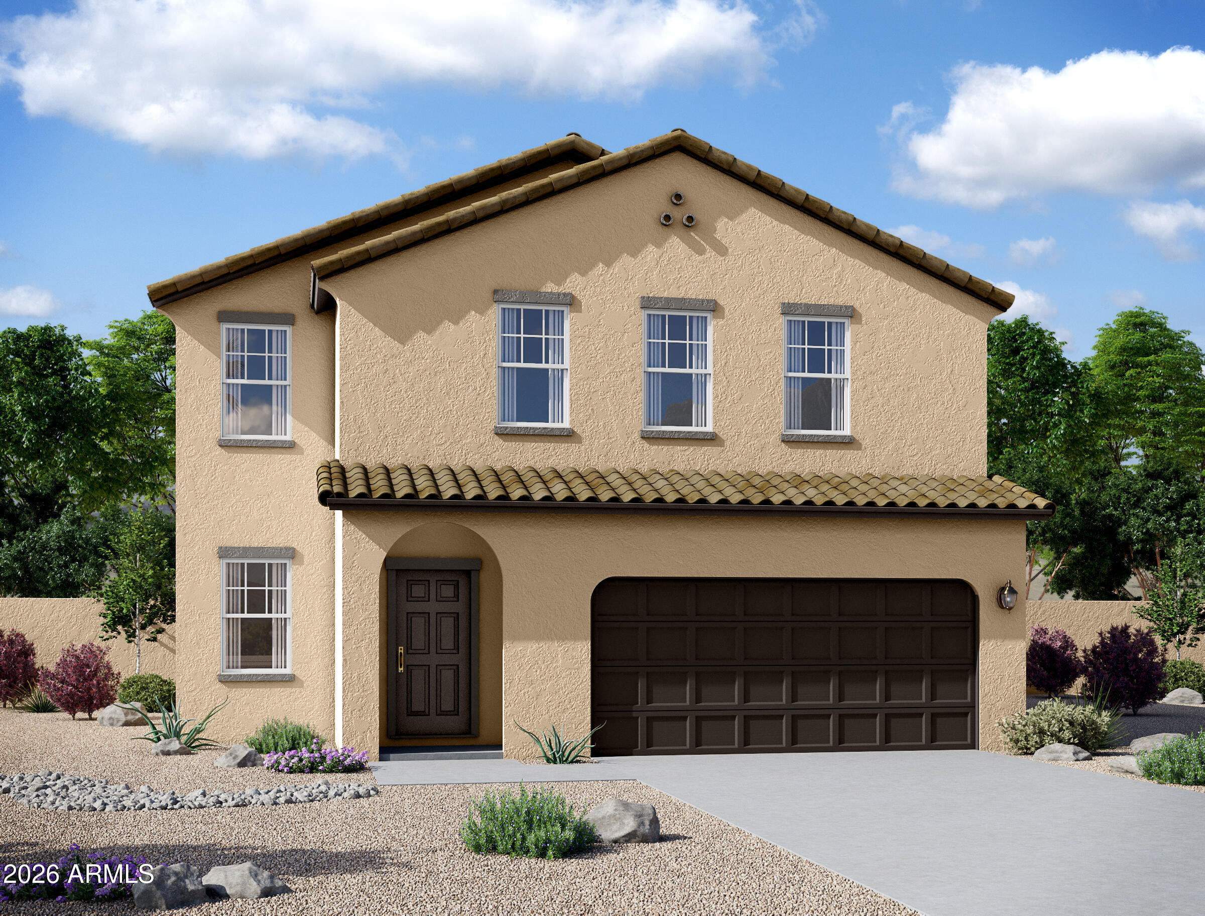 Seller offering interest-rate buydown options with rates as low as 3.25% for qualified buyers, plus up to $10,000 in closing cost assistance for the first 5 buyers. Beautiful NEW Home in in the highly desirable San Tan Valley area, close to major cities.***Estimated April Closing*** Overlooking scenic desert views. Featuring countless upgrades such as 9' ceilings, Shaw Ceramic Tile Floors, Granite countertops in the kitchen. GE Stainless steel appliances and white cabinetry. Energy-efficient features throughout, Wi-Fi & programmable thermostat, and electric range. Spacious walk-in closet in owner's suite! Front yard landscaping with irrigation included and generous covered patio in the backyard. Minutes from hiking trails and scenic mountain views! Fantastic proposed amenities such as Pool, Splash Pad, Basketball Courts, Volleyball, Playgrounds, Pickle Ball Courts, Community Center with Kitchen and Fitness Gym, Pocket Parks, and Walking Paths! Located near Queen Creek, highly rated schools, shopping, and dining!