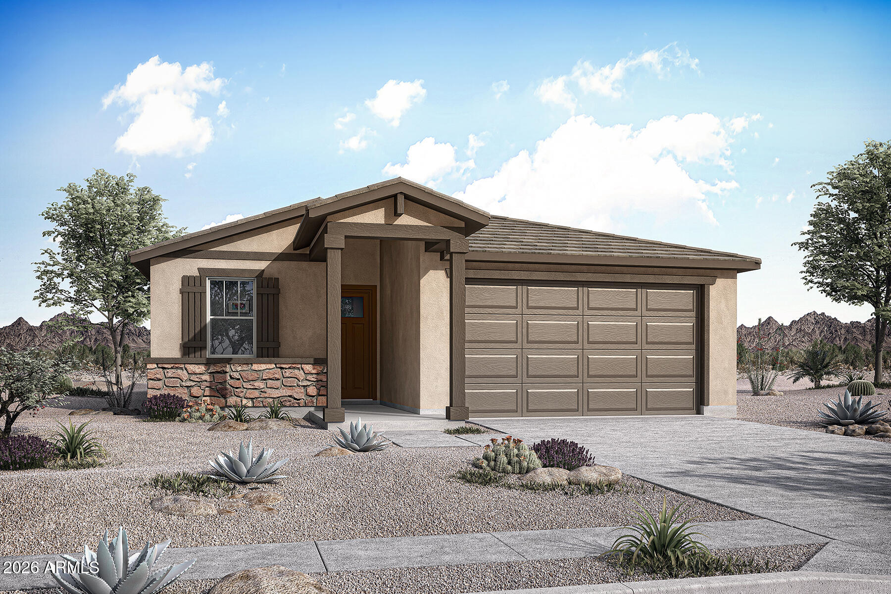 Brand new home, under construction in Queen Creek. Move in anticipated for approx May. Ranch exterior style. 3 bedroom, 2 bathroom, 2 car garage. Gourmet appliances include stainless gas cooktop and chimney hood. Upgraded 42'' wood cabinets with quartz designer countertops. Upgraded wood-look tile throughout the home and plush carpet in the bedrooms. Surrounded by all single level homes! Enjoy an amenity-rich lifestyle with community fitness center, sparkling pool and jacuzzi, pickleball courts, basketball, shaded play structures, play lawns, 2 dog parks, and more. PLEASE ASK ABOUT OUR INCREDIBLE FINANCE INCENTIVES!