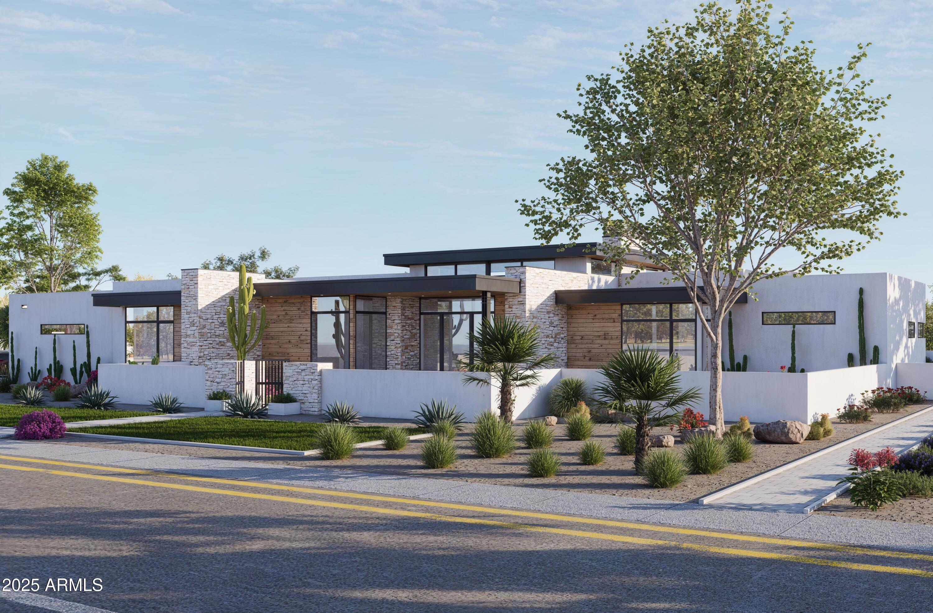 Stunning rare new build on just shy 1 acre in desirable Scottsdale neighborhood!  Ready June '25. 5,900 sf Main house 4 bed/5 ba + Office (or 5th bed/gym) and a detached 800sf 1 bd/1ba Casita. Elevated designer finishes by Janet Brooks Design. Rift cut oak cabinetry, large format soft beige tile, pecan colored wood floors - perfectly coordinated with ''wow'' features, + 200 bottle glass wine refrig. Separate kids living area & bedrooms. Backyard with Ramada + Fireplace overlooking the extended pool. Cook's kitchen with private back kitchen for storage. Laundry room of dreams with island, 2 W/D units and dog wash. Primary Suite & Office located on own side of house. Luxury primary bath has tub, shower & spacious closet with double doors. Office has own front entrance and patio. Won't last!