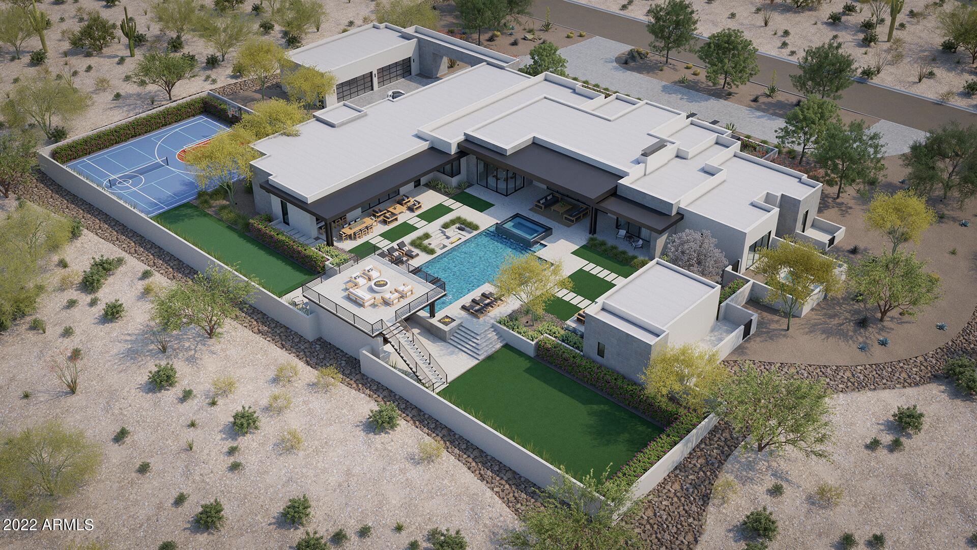 Brand new soft modern masterpiece coming soon to the hidden gem neighborhood of PIMA ACRES ESTATES! The permit has been pulled and dirt is officially moving. Every inch of this home was thought out with a precise design intention that is second to none. The main home consists of approx 7400 sq ft / 5 Bedrooms / 6.5 baths / Oversized game room / office / Attached casita / 12 foot tall pocket doors / and an EIGHT CAR, fully air conditioned garage. This home has way too many features to list however the primary bath with its own outdoor private shower/ spa / sanctuary will surely be at the top of the list! The interior of the home is only matched by the over the top front yard and backyard! Infinity edge water features and floating fire welcome's you through the glass doors of this remarkable property. If that isn't enough, the backyard will WOW all 5 senses the instant you step outside. The resort like pool / spa combo with swim up bar and sport court will leave your guests in awe while they relax in the pool house! Take in views of the Mcdowell's from your second story view deck that comes complete with another fire pit and built in tranquility. All of this within 3 minutes of the 101 with close proximity to Silverleaf and DC Ranch country club. The once impossible feeling of having a 1.5+ acre flat lot in the heart of Scottsdale is at your fingertips with this spectacular estate!