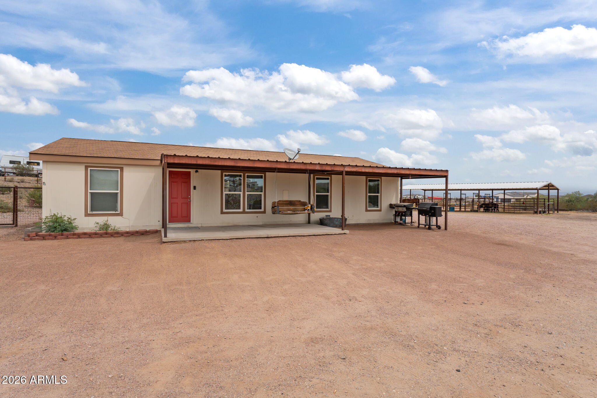 3 bed, 2 bath horse property on 3.3 acres with potential to subdivide. Enjoy country living with room for horses, toys, and future expansion, just minutes from town. Located 2.7 miles to San Tan Mountain Regional Park trailhead, 8.1 miles to Horseshoe Park & Equestrian Center, and 8.4 miles to Queen Creek Marketplace. Take in breathtaking sunsets over the San Tan Mountains from your own backyard. Rare opportunity for usable acreage with convenience.