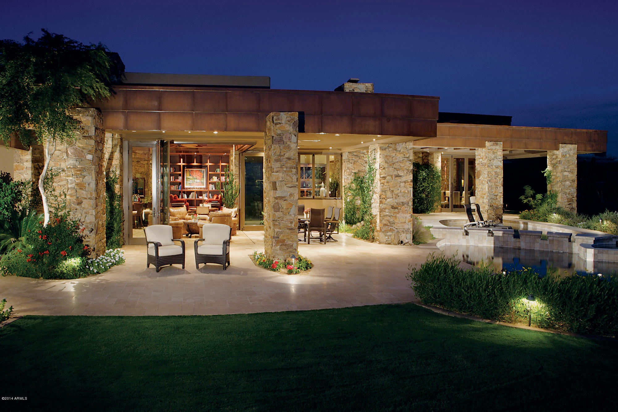 This exquisite estate is comprised of 2 separate homesites 409+410, joined together for a total of 2+ acres providing sweeping views of the third fairway of the Renegade course and the mountain and valley lights beyond. This incredible 10,774 sq. ft. compound is comprised of four separate structures – the main house plus three casitas that can be used in a variety of ways. There is an additional 4,757 sq. ft. of garages & covered terraces. This is one of those rare properties that was designed so that everything is on one level. Every aspect of this outstanding 5 bedroom, 7 bath home was designed and built to the highest specifications available. From the Australian barn wood floors to the native stone, the finishes exemplify quality. Membership not included.