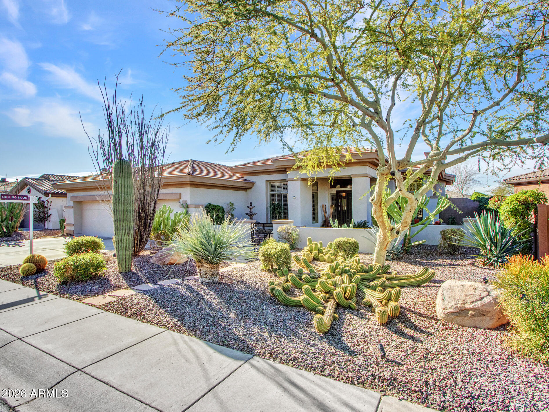 NEW ROOF INSTALLED  3-17-2026
Tucked inside the guard-gated Anthem Country Club, this beautifully maintained Bennington model offers the perfect blend of comfort, style, and effortless Arizona living. With 2 bedrooms, 2.5 baths, plus an enclosed third bedroom or office, this home lives larger than expected and is ideal for both full-time and seasonal living.
Inside, the spacious great room is highlighted by 12-foot ceilings, creating an open, airy feel that's perfect for entertaining or relaxing at home. The updated kitchen features painted cabinetry, quartz countertops, a built-in GE Monogram refrigerator, and a custom bar area--thoughtfully designed for both everyday living and hosting friends.
 Step outside to a true backyard retreat.
MORE The private Pebble Tec pool with waterfall, built-in gas BBQ island with refrigerator, Kiva fireplace, and elevated paver seating area make this space ideal for entertaining or unwinding under the desert sky. A gated entry courtyard with a tranquil water feature sets a welcoming tone from the moment you arrive.
Recent updates provide peace of mind, including new HVAC in 2023, a 2021 water heater, half the roof replaced in 2023 (remaining section approximately 10 years old), and SunRun leased solar installed in 2023. The 3-car garage is equipped with epoxy flooring, built-in cabinets, and a mini-split system, making it functional year-round.
Additional features include plantation shutters, surround sound, and outdoor speakers, all enhancing the home's comfort and livability.
This is a home that has been thoughtfully updated, lovingly cared for, and perfectly positioned to enjoy everything Anthem Country Club has to offer golf, amenities, and an unmatched sense of community.