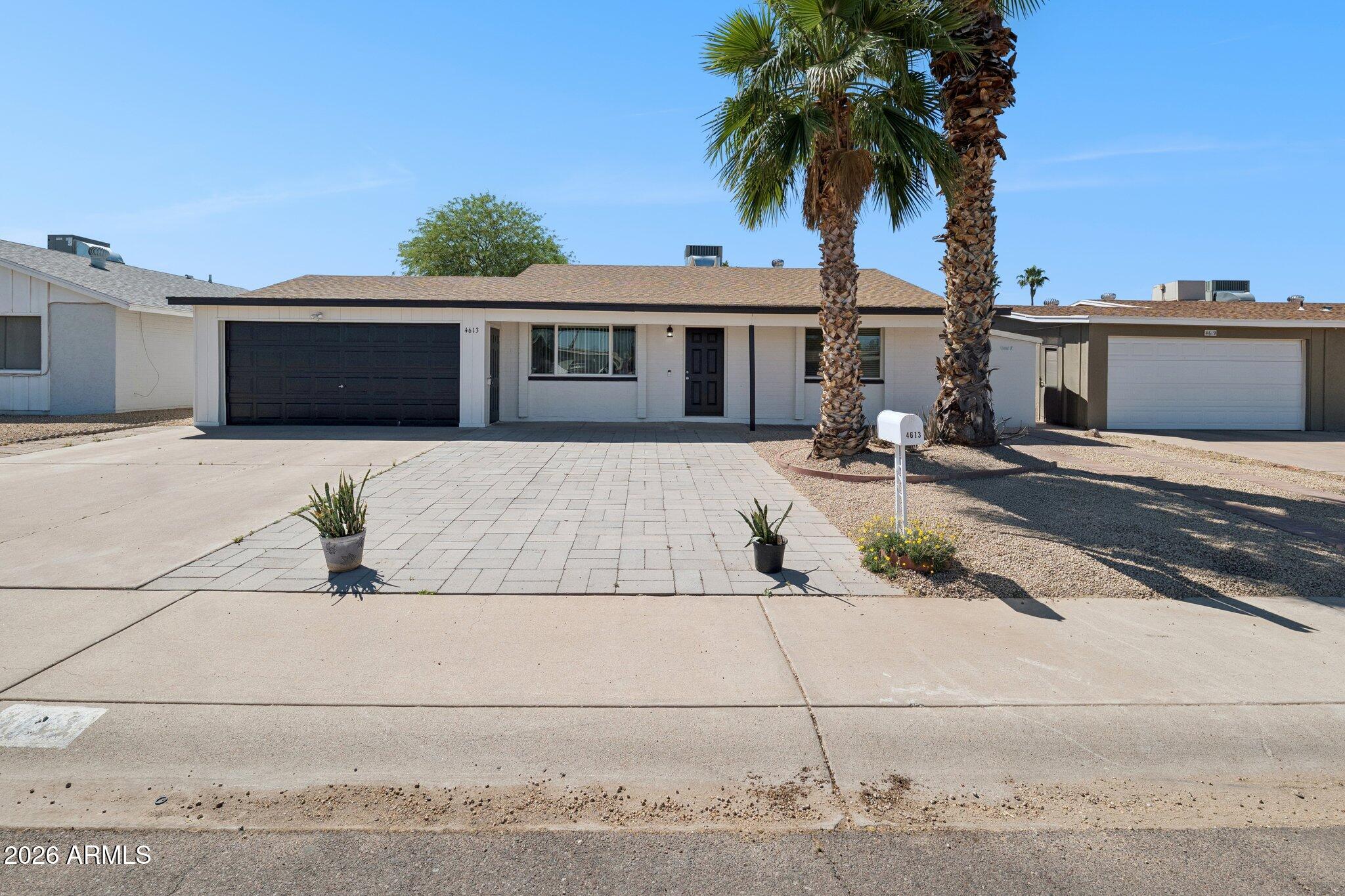 Remodeled home including fresh paint, new kitchen counter top with lightly used appliances. Home has 3 bedrooms, 2 bathrooms and a 2 car garage with pavement made for an additional car parking.  Ceiling fans are installed. A COVERED PATIO AND A STORAGE SHED OUTSIDE. Large lot with huge backyard