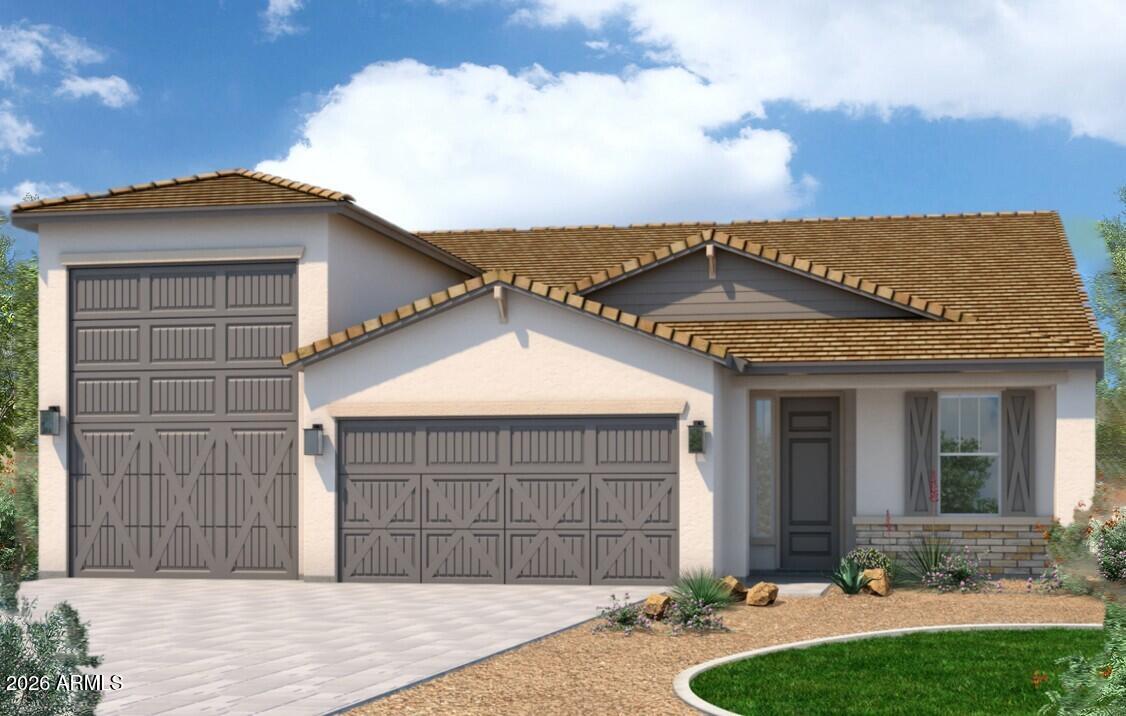 ***$15,000 Towards Closing Costs / Rate Buy Down with use of preferred lender.***   This exquisite 4-bedroom and a den, 2.5-bath home offers a generous great room that opens to an expansive covered patio-perfect for entertaining or soaking up Arizona's sun-filled days. Inside, you'll find a modern, stylish interior with antique cabinets, sleek quartz countertops, and wood-looking tile flooring throughout key areas. The owner's suite is a true retreat, featuring a walk in shower, and plenty of space to unwind. An Attached RV and 2-car garages for all your toys (or fit up to 4 cars inside). Set on a spacious lot, this home is ready for you!