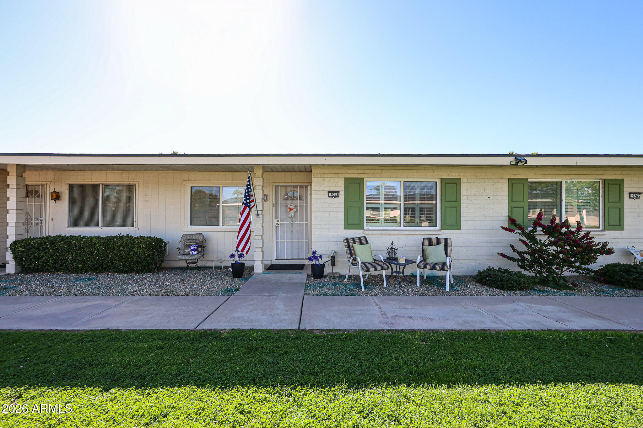 Little but mighty:  this beautifully updated and well-maintained home features DUAL PANE PELLA WINDOWS, PLANTATION SHUTTERS, CROWN MOLDING, 4'' BASEBOARDS, WOOD-LOOK TILE FLOORING and a 170 square foot bonus/TV room with a Murphy bed.  Listed as a one bedroom, the bonus/TV room gives you a guest room when you need it.  Plus you have his and hers bathrooms.  Kitchen has stainless appliances.  Better than ample storage, a newer roof, and nearby visitor parking.  Sun City offers eleven golf courses, seven recreation centers, and more social activities than I can count.  And you'll find nearby shopping, dining opportunities, movies, medical facilities and freeway access.   Sun City is an age 55+ community.  Pets are allowed within HOA guidelines.  Sorry - no rentals.