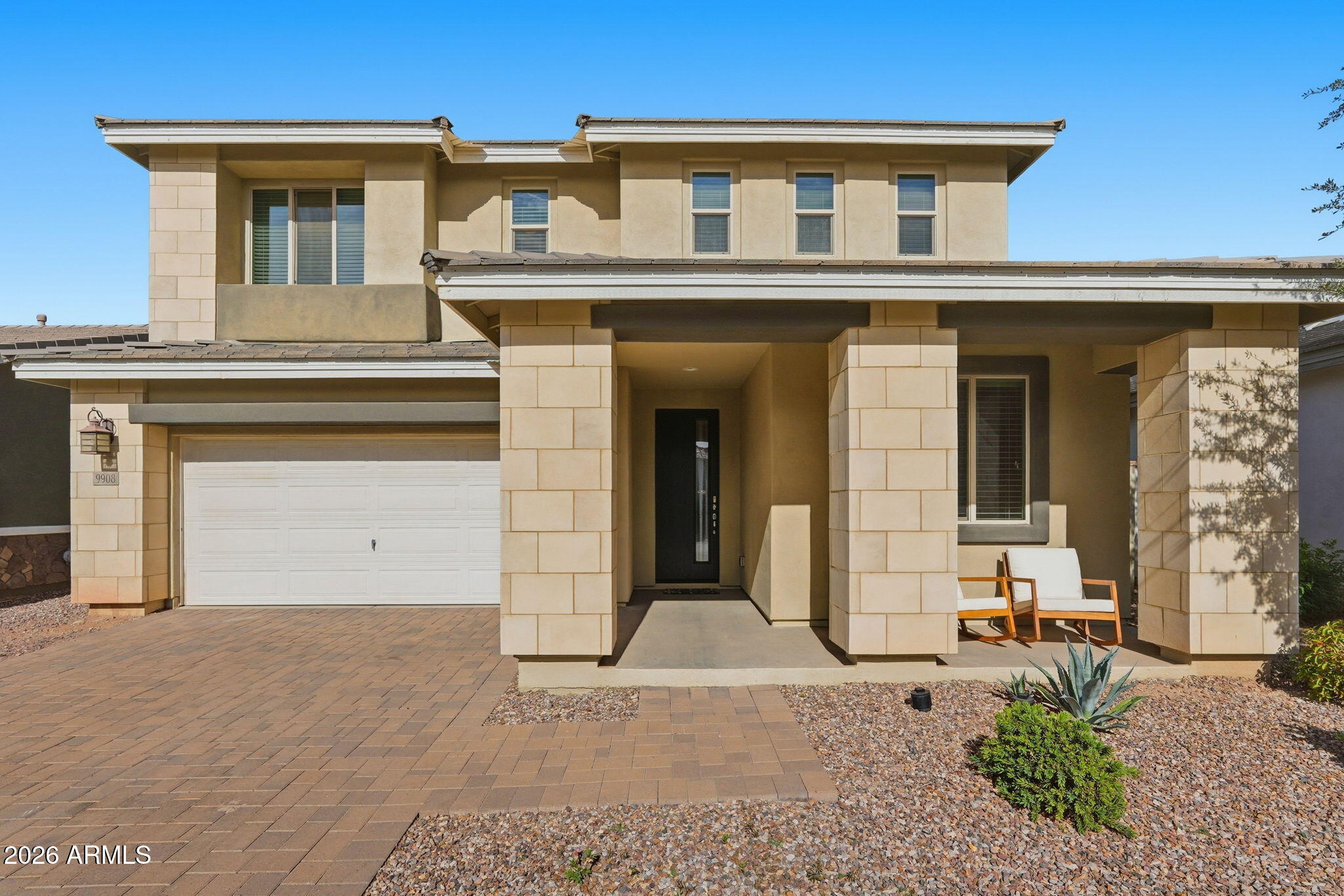 Welcome to Eastmark--one of Mesa's premier master-planned communities. Ideally located near The Mark clubhouse, resort-style pool, splash pad, fitness center, Steadfast Coffee, parks, playgrounds, and top-rated schools, this beautifully upgraded 4-bedroom, 3-bath home offers 2,503 sq ft of thoughtfully designed living space. The open-concept kitchen features granite countertops, upgraded white linen cabinetry, stainless-steel Whirlpool appliances, a gas range, and convenient rollout shelves. Wood-look tile flooring, upgraded carpet and pad, custom paint, enhanced lighting, and numerous electrical upgrades add style and function throughout. The main level includes a bedroom and full bath, ideal for guests, a home office, or flexible living. Upstairs, enjoy a spacious loft and generous stor- age, and a luxurious primary suite with dual sinks, a separate tub and shower, and a large walk-in closet. Located near The Great Park, The Deck skate park, Craft Culture, shopping, dining, and major freeways--this is Eastmark living at its finest.