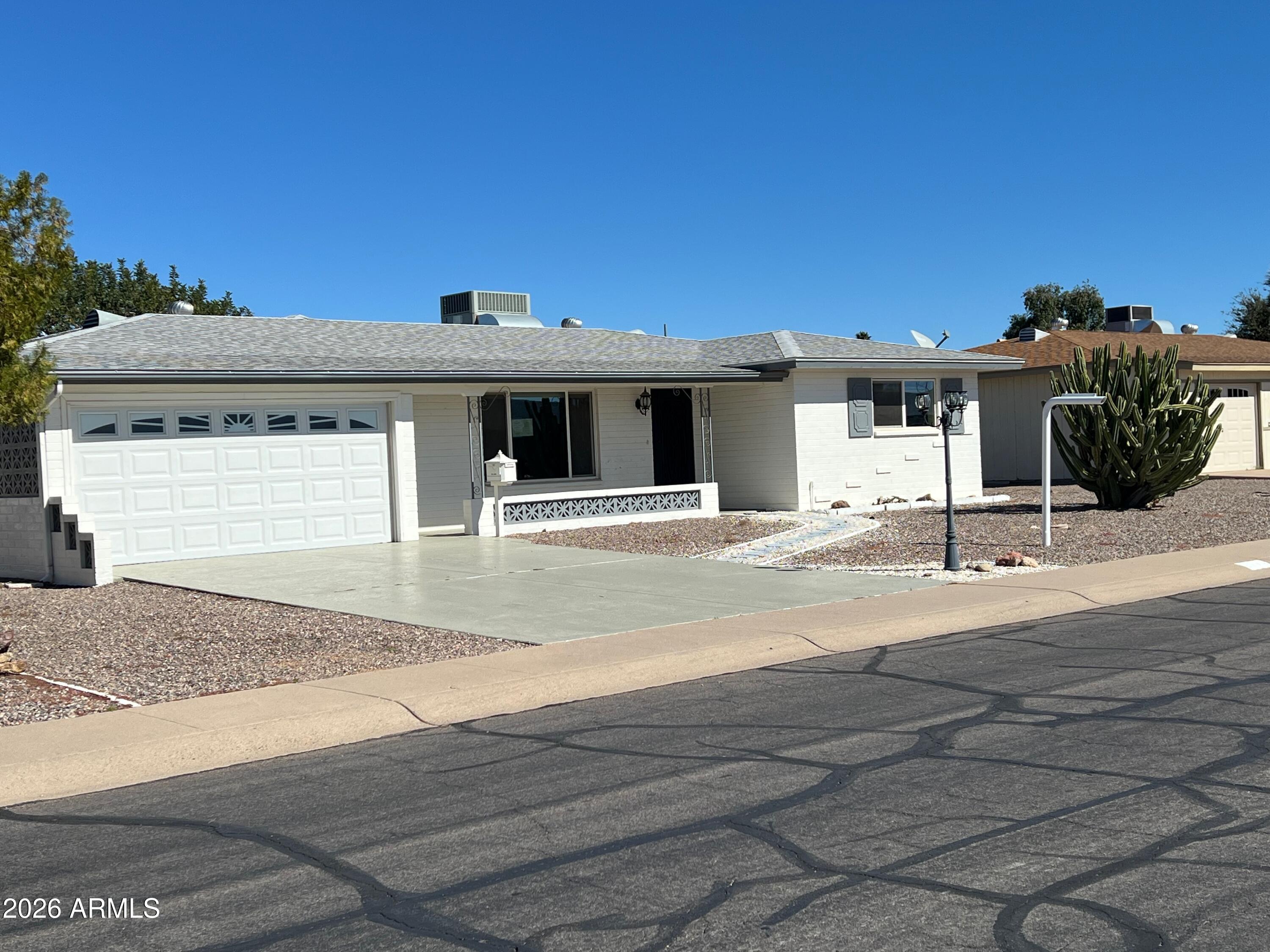 Welcome Home to Mesa Living at Its Best! 
Fall in love with this beautifully maintained 2-bedroom, 2-full bath Mesa gem that blends comfort, upgrades, and effortless style. Enjoy peace of mind with a newer AC, upgraded roof, and dual-pane windows, plus a 2-car garage with built-in cabinetry for extra storage. View vaulted ceilings, neutral tones, formal living/dining spaces and a cozy family room create the perfect flow for everyday living and entertaining. The fully updated kitchen shines with matching appliances, pull-out cabinetry, tile backsplash, pantry, breakfast bar, and a reverse osmosis water system ready for your morning coffee or hosting friends. Retreat to the spacious primary suite featuring a private bath and closet. The spacious backyard offers gravel landscaping, seating area, covered patio, convenient new storage shed, and plants and trees that provide constant breeze & shade. This fabulous well maintained house is the one for you!