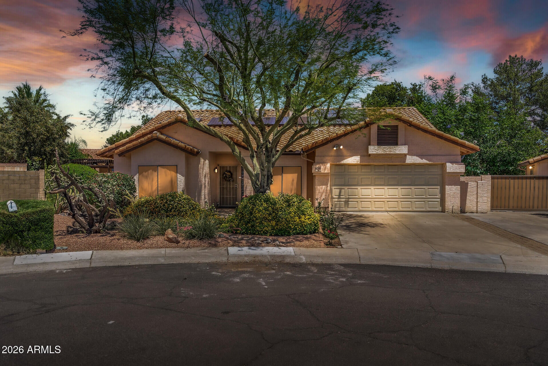 Beautiful ranch-style home in a prime Glendale location just south of Bell Rd! Situated on a 14,076 sq ft cul-de-sac lot, this 4 bed, 2.75 bath home features 2 primary suites with private backyard exits. Enjoy Arizona living with a self-cleaning Pebble Tec pool w/fountain, turf grass, and mature fruit-bearing shade trees. Space for the toys with a 10' remote-controlled RV gate and 25' RV pad. Features include owned solar, water softener, skylights, jetted tub, closet built-ins, workshop/hobby shed with portable AC, ample of garage storage and Reverse Osmosis water filtration. New Roof in 2025! No HOA!