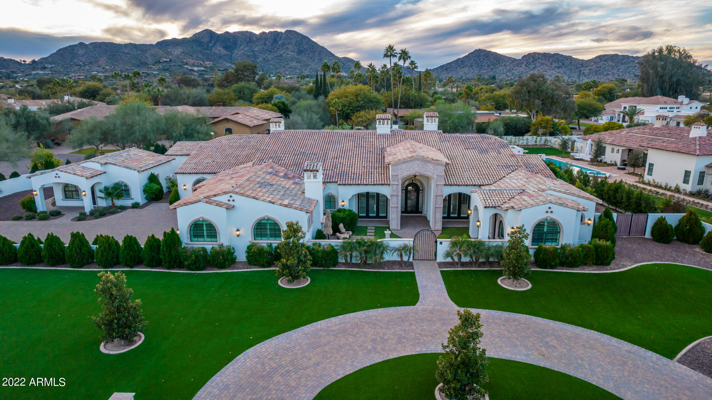 MODERN SANTA BARBARA PRICED BELOW APPRAISED VALUE! New European Oak floors installed in this 7500 sq. ft. PV Estate. Enjoy luxury, technology & attention to detail for spacious main house plus a full separate guest house & attached casita. 2014 build w/ Formal living & dining room w/ hand
crafted temperature-controlled wine room, Gourmet Kitchen & open concept family room with fireplace. Bedrooms all with ensuite in main house, library/office,
Bar/Game Room, Home Theater & Home Gym. Spa-Like Master Bath w/ Marble
Shower & Jetted Jacuzzi tub for two! Resort like backyard, w/surround sound,
huge, covered patio w/heaters, separate ramada overlooks sparkling pool & spa,
built in BBQ & gated motor courtyard & RV Gate on a cul-de-sac lot & quiet street. Plus, -3 C's schools, shops & more!