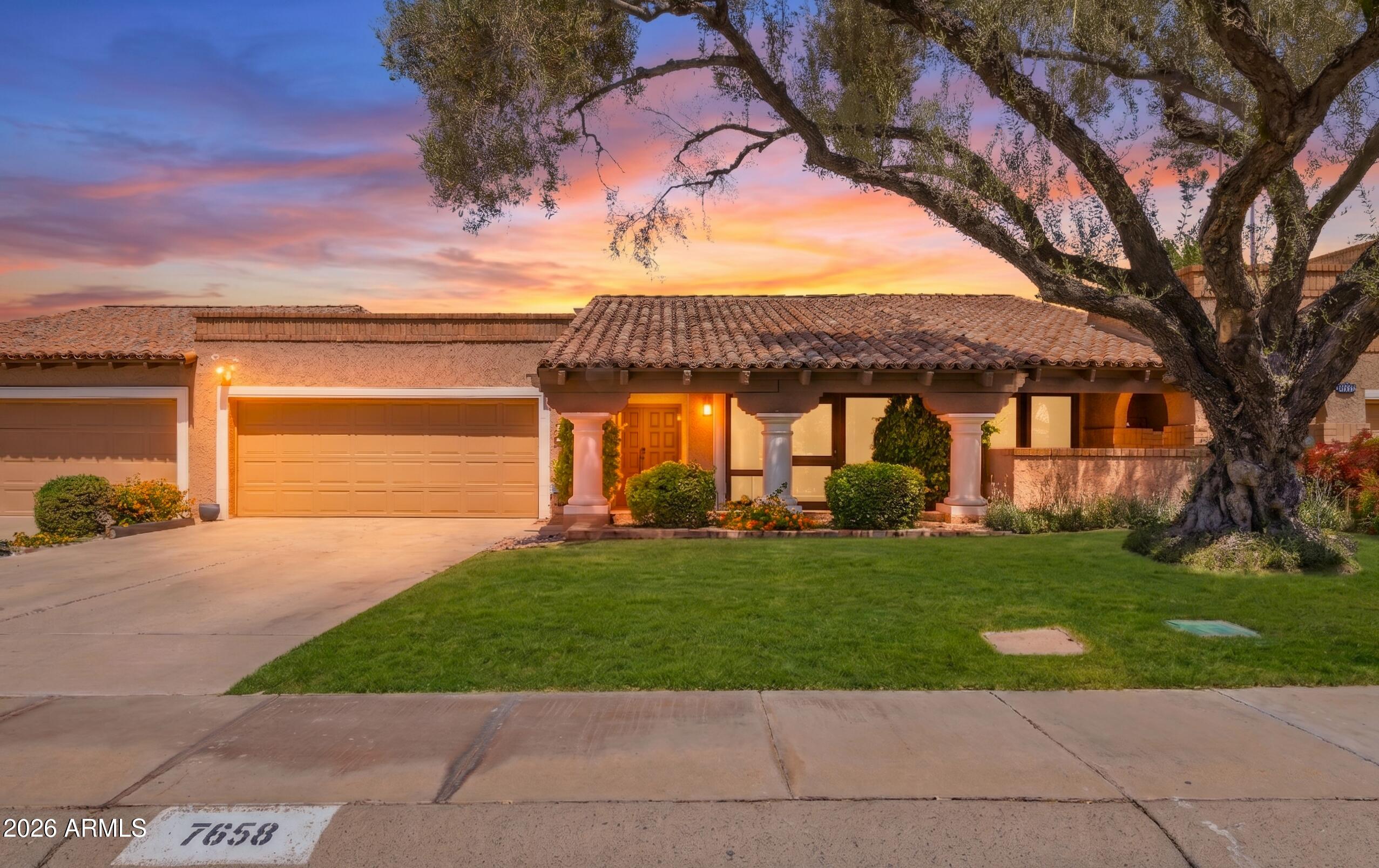 Beautiful patio home in the heart of McCormick Ranch featuring new bedroom flooring, fresh interior paint & an updated kitchen w/ open island design. This light & bright home offers no interior steps, travertine flooring in the main living areas & a desirable split bedroom floor plan. The private, quiet backyard is perfect for relaxing or entertaining with its cozy outdoor fireplace. Additional upgrades include a newer HVAC system (1 yr) and newer roof ( 2 yrs), both under warranty.  Enjoy nearby biking & walking trails, community pools & convenient access to restaurants, shopping, sports & entertainment!
