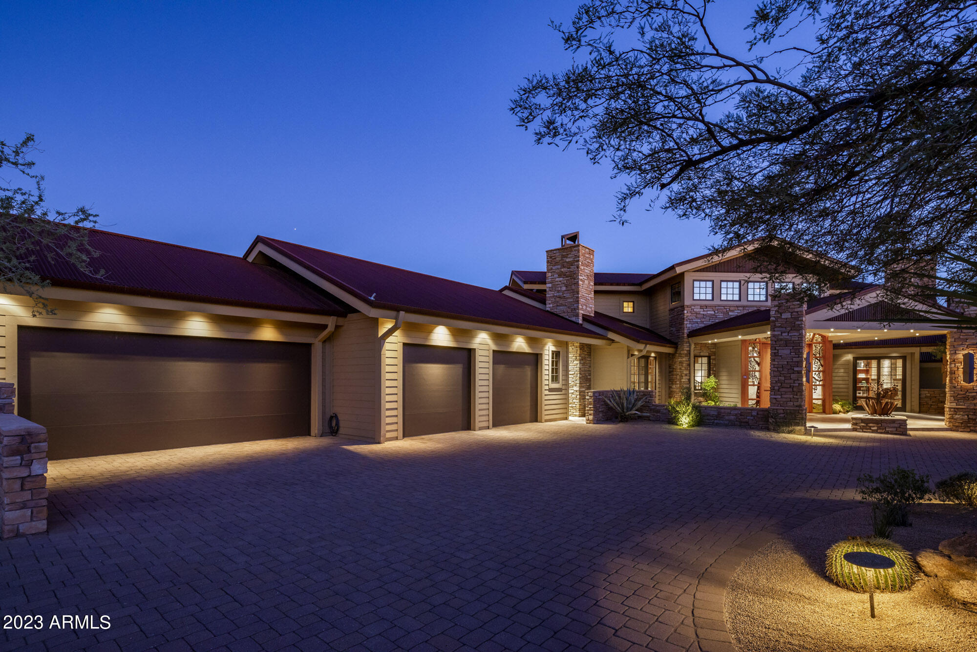 Comfortable elegance in guard gated DC Ranch Country Club. Designed/built by La Casa Builders & perfectly situated on an acre-plus lot w/ expansive Sonoran Mountain views. Home boasts simple lines featuring warm wood and stone & an impressive entry with wood-beamed ceiling. Main level master has his/her cedar closest, & private patio with a spa. 3 guest bdrms are all en-suite each with a separate private patio all w/ MOUNTAIN VIEWS. Roomy 4-car garage has tons of storage. Other features are Cor-ten steel roof, automated lighting & A/V. Separate office, 6-seat home theatre, chef's kitchen, large walk-in pantry, wet bar and wine room. Spacious back patios offer views, well-equipped outdoor kitchen & beautiful custom pool and spa with water feature. Spacious 3-room casita and a circular drive