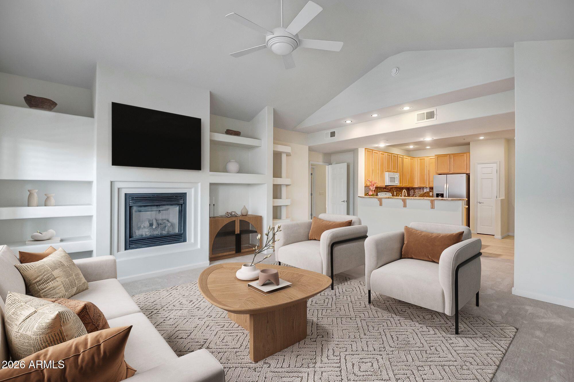 Rare opportunity to own an exceptionally located unit in Building 23!  Steps from the elevator and steps to your underground parking space with storage.   This extra large floorplan with office is newly painted with new carpet and multiple appliances! Bella Vista offers  four resort-style pools, and a fully equipped fitness center, all within a secure gated community. Located just minutes from the 101, Scottsdale Quarter, Kierland Commons, great restaurants, golf, and hiking, this is Scottsdale living at its best.