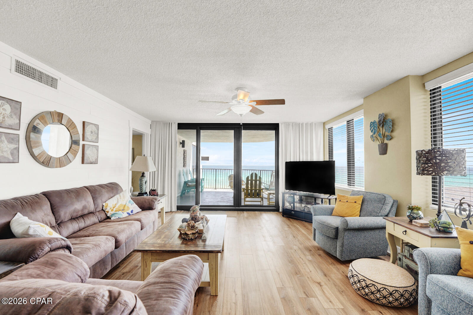 Welcome to Unit 609 at Watercrest, where breathtaking Gulf views and resort-style living come together in one of Panama City Beach's most desirable beachfront communities. This beautifully maintained 2-bedroom, 2-bath condominium offers an open-concept floor plan designed to maximize both comfort and the stunning views of the Gulf of Mexico.

The spacious living area flows seamlessly onto a large private balcony, providing the perfect place to enjoy morning coffee, spectacular sunsets, or the soothing sound of the waves. The well-appointed kitchen features ample cabinetry, generous counter space, and a breakfast bar that opens to the dining and living areas, making it ideal for entertaining.

The Gulf-front primary suite offers private balcony access, beautiful water views, and an ensuite bathroom with a double vanity and separate walk-in shower. The guest bedroom provides comfortable accommodations for family and friends, while the second full bathroom is conveniently located nearby.

Watercrest is known for its exceptional amenities, including a Gulf-front swimming pool, hot tub, fitness center, tennis courts, private beach access, covered parking, and 24-hour security. Conveniently located on the east end of Thomas Drive, you'll enjoy easy access to marinas, dining, shopping, St. Andrews State Park, and all that Panama City Beach has to offer.

Whether you're looking for a full-time residence, vacation getaway, or investment opportunity, this Gulf-front condominium offers the perfect combination of location, lifestyle, and coastal charm.