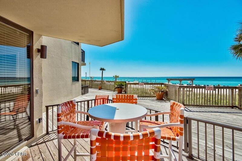 Sunbird 109 Is the TRUE ground floor unit at Sunbird. Located right at the beach access gate in the west tower, and the heated smaller pool amenity.
1 Bed - king bed 
1 Bath - rain shower, and granite throughout.

This unit has been gutted- it has stain glass
 throughout for privacy and class

custom cabinets for changing and storing your items

Tile flooring and elegant Granite Custom dinning table for 2.


Map painting and Orange Patio Set will not be in the sale.