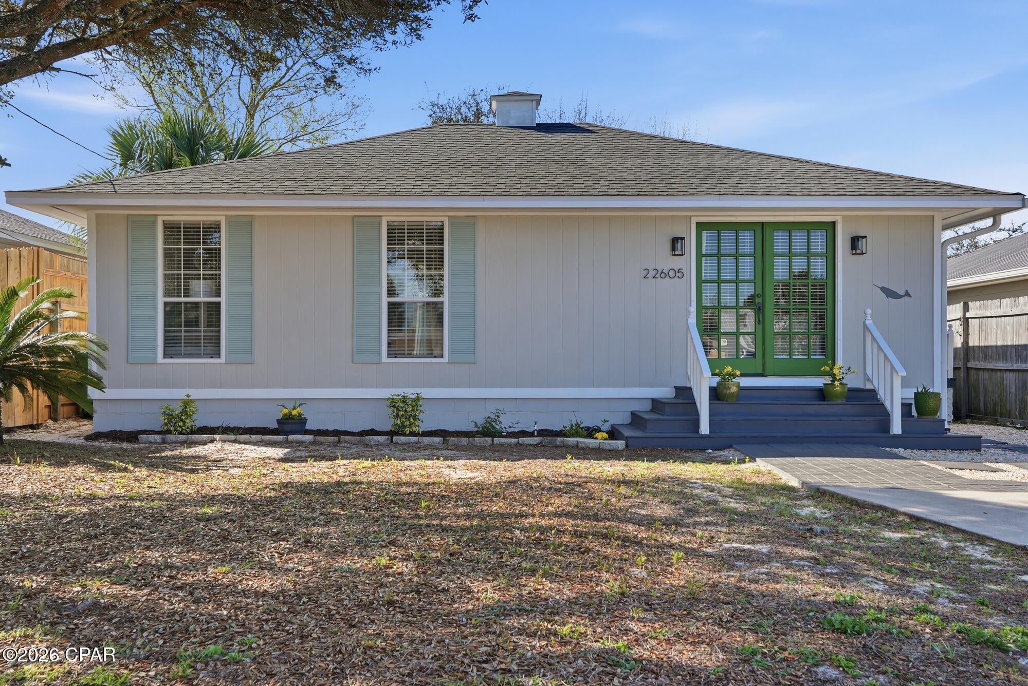 Steps from Public Beach Access 95, this 2-bedroom + flex room, 2-bathroom coastal home offers laid-back beach living in a golf-cart community, close to 30A. Low density public beaches, local character & lots of charm define this area of PCB's West End. The open concept space of the living room and kitchen is filled with natural light. A spacious fenced back yard, sundeck & firepit provide relaxing outdoor amenities, with plenty of room to build a pool. The shed has potential for a Home Office Conversion. Sold fully furnished.