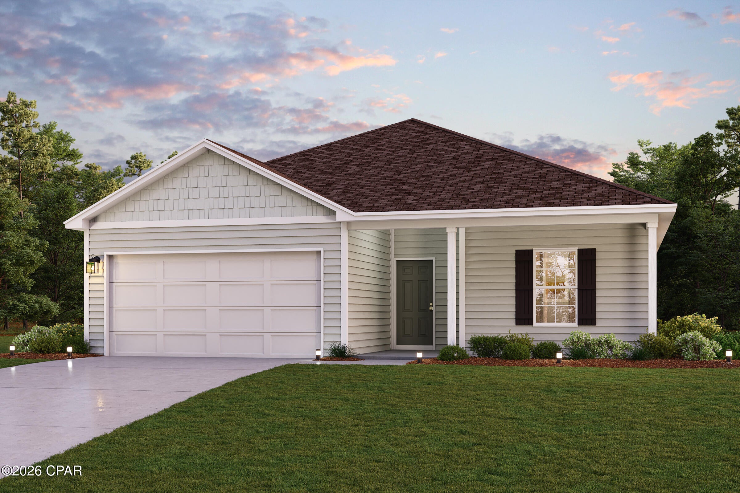 Welcome to your dream home in the Sunny Hills Classic Community! The Abernathy Plan offers a seamless open-concept design that integrates Living, Dining, and Kitchen areas--perfect for hosting guests or relaxing in comfort. Enjoy energy-efficient Low-E insulated windows throughout. The gourmet Kitchen boasts beautiful cabinetry, quartz countertops, and Stainless Steel Appliances. The serene primary suite offers a private bath with dual vanities and a walk-in closet. The home boasts two additional bedrooms. A 2-car garage adds convenience, while energy-efficient Low-E insulated dual-pane windows and a 1-year limited home warranty provide added peace of mind. 
Located just off Hwy. 77, 30 miles north of Panama City and 12 miles South of Interstate 10, Sunny Hills is the perfect place to call home! Sunny Hills is the largest platted subdivision in Northwest Florida and has nearly 4000 acres of green belts and natural preserves, multiple lakes with swimming and boat launch areas, and an 18 hole golf course.
Ask sales counselor about new enhanced kitchen cabinet features and updated farmhouse style trim package!