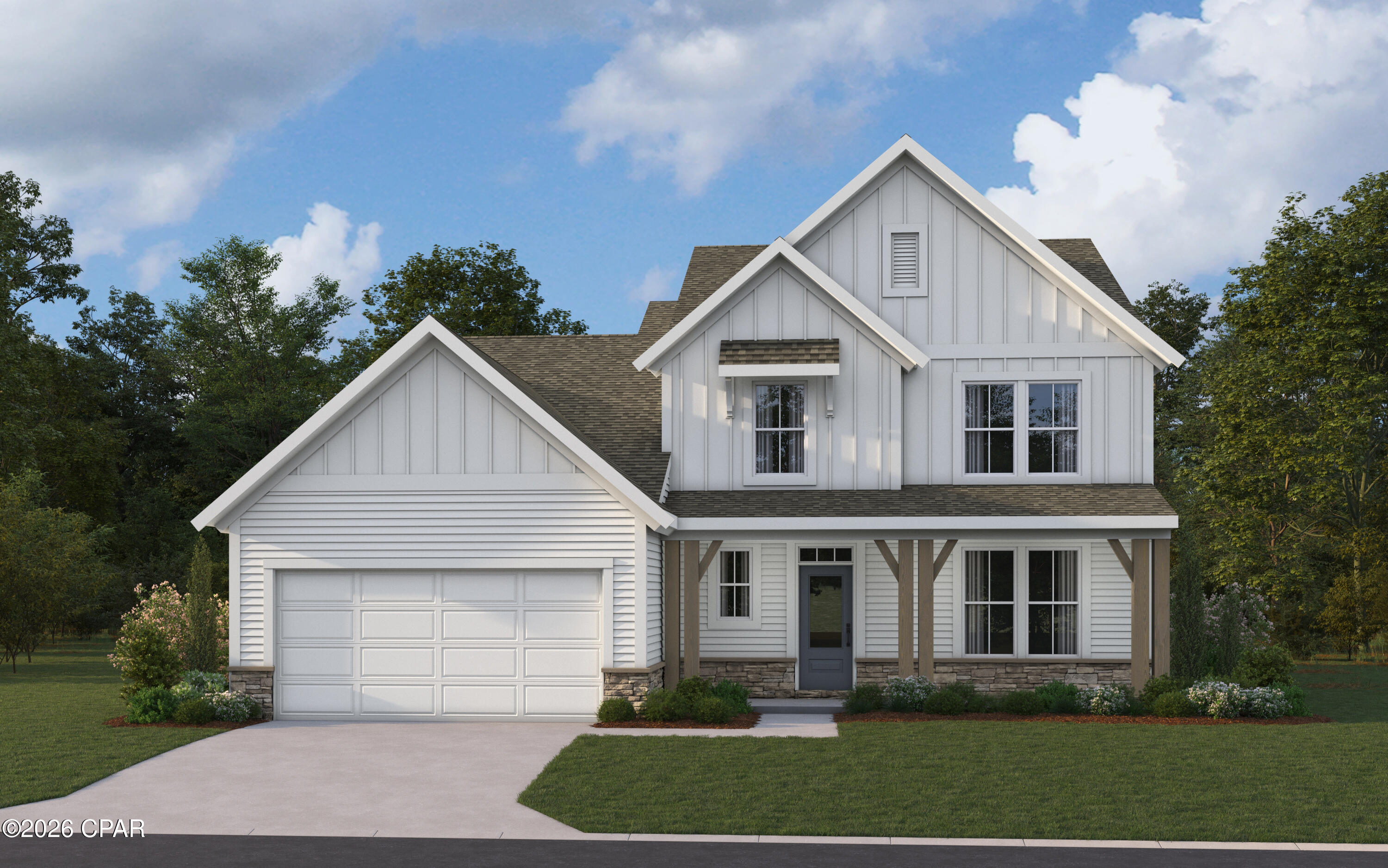 New construction by Fischer Homes in the beautiful Breakfast Point East community, featuring the stunning Charles design. This unique plan offers 4 bedrooms, 3 full and 1 half baths. The expansive family room is the perfect gathering space. Spacious open kitchen with a large island and walk-in pantry connects to the morning room, that walks out to the patio. The owner's suite features a spacious private bath and oversized walk-in closet. Included is a versatile recreation room that can be customized into a guest suite. The spacious 2-bay garage completes this exceptional home.