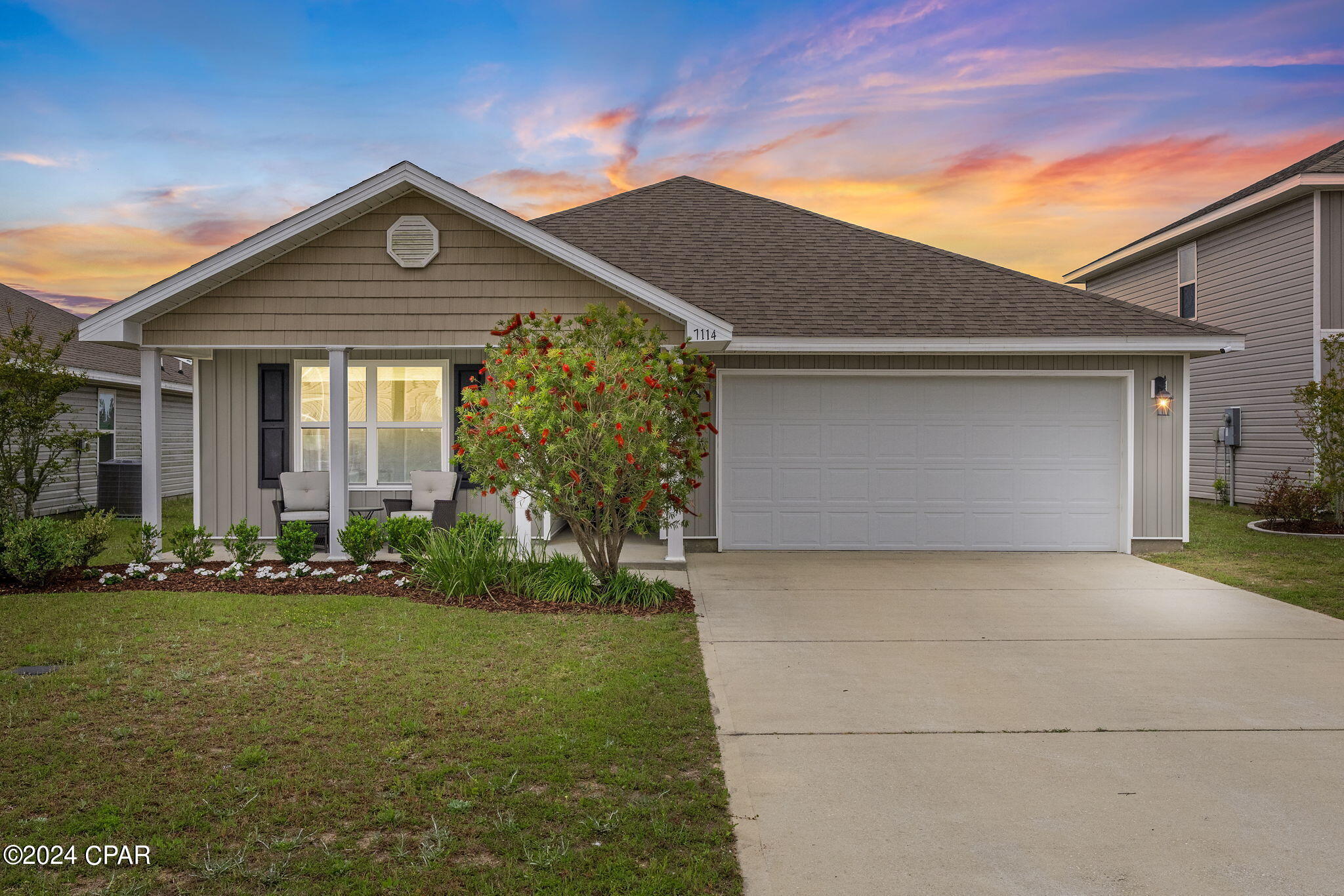 CURRENTLY UNDER CONTRACT, SELLER WILL CONSIDER BACKUP OFFERS VA Assumable loan at 2.375%!  Location, Location, Location!! This beautiful ''Ryder'' model home is located on a 3 home culdesac that backs up to farmland. Experience nightly sunsets over the pond while enjoying a glass of wine on your large covered back patio or let your children play on the quiet culdesac. There are very few homes offered in such a unique location. This one has been well maintained and offers 4 bedrooms/2 baths with a very spacious 2,093 sqft split floor plan. 3 bedrooms are located in the front of the home, while the master is in the back(with views of the sunsets). The main area lends itself to entertaining with a large island style kitchen with walk in pantry and dining area. The chef in the family will love it! 25 minutes from the beach, 15 minutes to town and a short commute to Tyndall AFB. You don't want to miss this one. It will go fast!! Call today to schedule a private showing. All measurements are approximate and should be verified if important.