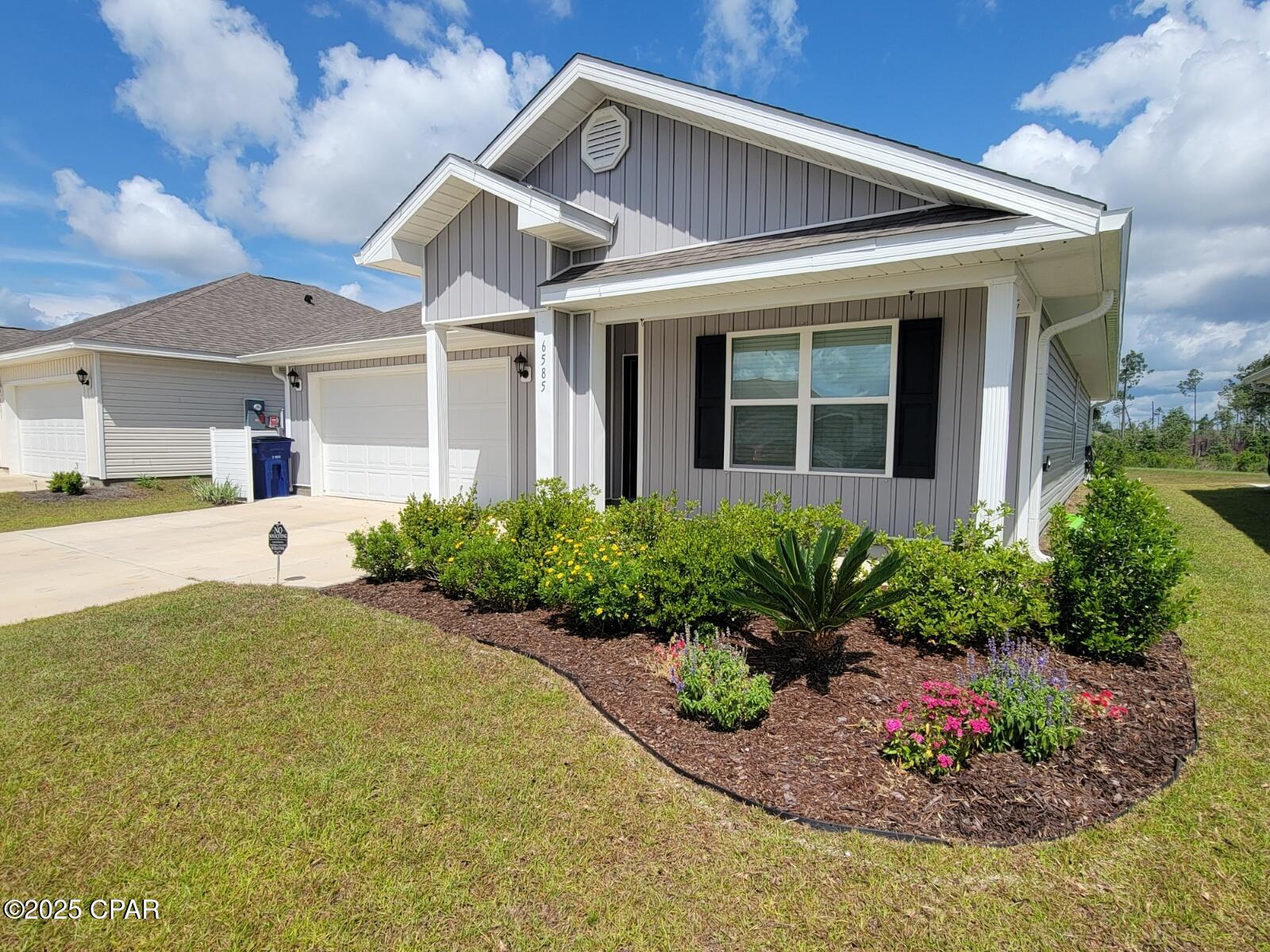 Welcome to the Liberty Subdivision!  This beautiful contemporary home has 4 bedrooms,  2 full baths, and a 2 car garage. The kitchen comes equipped with stainless steel appliances and a water filtering system. Plus a generous size pantry and kitchen island with bar seating. There is vinyl plank flooring in the main living areas, and carpet in the bedrooms. The primary suite offers a pond view of the backyard. The master bathroom has a double vanity, a soaking tub, separate shower, and walk-in-closet. You will also have 3 additional spacious bedrooms, and a laundry room w/ washer & dryer connections.  There is a covered patio, small storage shed, raise garden bed and pond view. Within the neighborhood there is a community center with a fully equipped gym, a resort-style community pool, and fun filled playground and splash pads for the kids. Plus, an outdoor grilling kitchen perfect for hosting family and friends. Convenient to shopping schools, beaches, Tyndall AFB and more.  Call to schedule a tour!