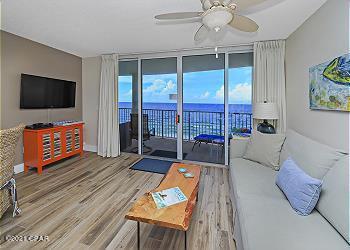 CURRENTLY UNDER CONTRACT, SELLER ACCEPTING BACK-UP OFFERS. Own this spectacular view from this well kept, 7th floor unit. Tower IV is the only building at Long Beach Resort to offer the updated 1 bedroom floor plan which provides bathroom access from the bedroom and entry hall. Floor to ceiling windows in the living area and bedroom provide fantastic views of the Gulf of Mexico! The large balcony extends from the living area to the master bedroom, ideal for watching dolphins, and the amazing PCB sunsets. The new patio furniture is high grade, eco friendly, and rustproof with Sunbrella fabric.  Beautifully appointed bedroom furniture from Pottery Barn, with Crate & Barrel Willow slip covered sleeper sofas in the living room. Swim in one of the 3 pools, with the large lagoon pool being one of the most beautiful on the beach, or relax each evening in One of the 3 hot tubs at Long Beach Resort. This unit consistently generates great rental income, $38K for 2021.  ONLY OWNERS PETS ARE ALLOWED.