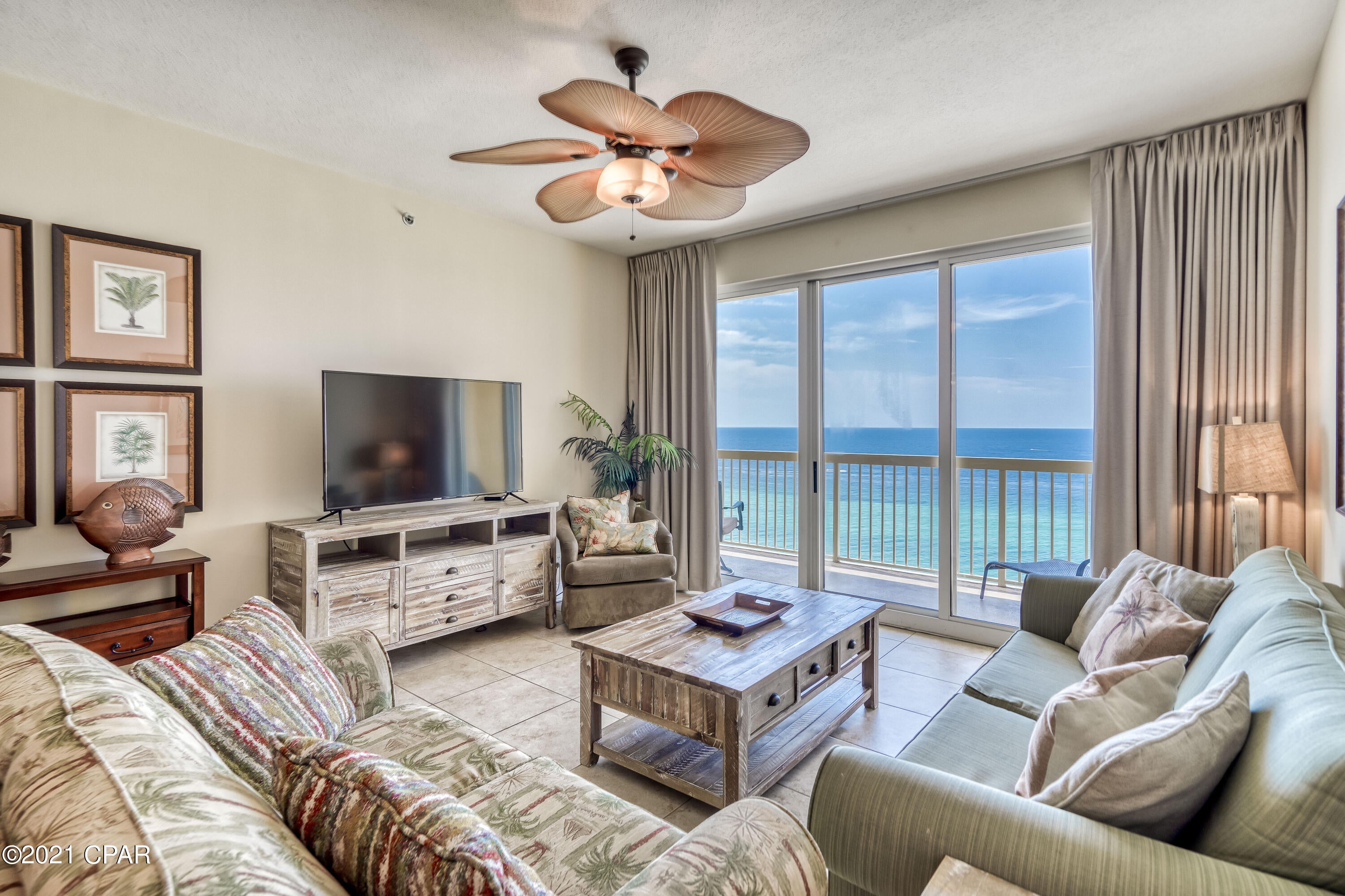 **BEST PRICED BEACHFRONT TWO BEDROOM AT CALYPSO** Are you looking for a two bedroom, two bathroom, plus bunk ROOM with a beach front master bedroom in the closest beach front condo building to Pier Park? Well... Here it is! This condo has a well established rental history with a boutique local management firm. The condo is being offered fully furnished and decorated so all this one needs a new owner plugged in. Calypso is known for it's excellent beach access and amenities but mostly for it's short proximity to Pier Park making it ultra convenient for renters and owners alike to walk to almost all major events held there as well as all of the shopping, restaurants and fun attractions. Come take advantage of this fantastic opportunity to own in Calypso Tower Two and make unit 1202 your Calypso 2-1202 features 2 full bedrooms PLUS a bunk room with a large open kitchen, living, dining concept. This condo offers a true laundry room as well with full size washer and dryer.  The master bedroom and living area are both beach front with balcony access and Tower 2 is the closest property to Pier Park on the beach. You'll be in the heart of it all and never have to drive a car if you choose.  You are only 20 minutes to the ECP airport as well.  This property has it all, contact your Realtor and schedule a showing today!