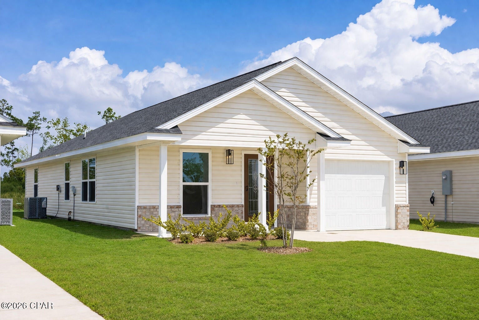 ***UNDER CONSTRUCTION*** SELECTIONS AND COLORS WILL VARY!!!! Come check out this brand-new construction, 1,365 square footage home. Featuring 3 bedrooms and 2 baths. It features coretec pro plus flooring throughout the home, granite countertops, as well as stainless steel appliances. The primary bedroom features a knockout ceiling, and a spacious walk-in closet. Primary bathroom has a double vanity, and walk in shower. Enjoy time in your backyard with a covered porch! It is located in the desired Fox Glenn community. This community is located approximately 9 miles from Tyndall Air Forces Base, 22 miles from Mexico Beach, and 22 miles from Panama City Beach.