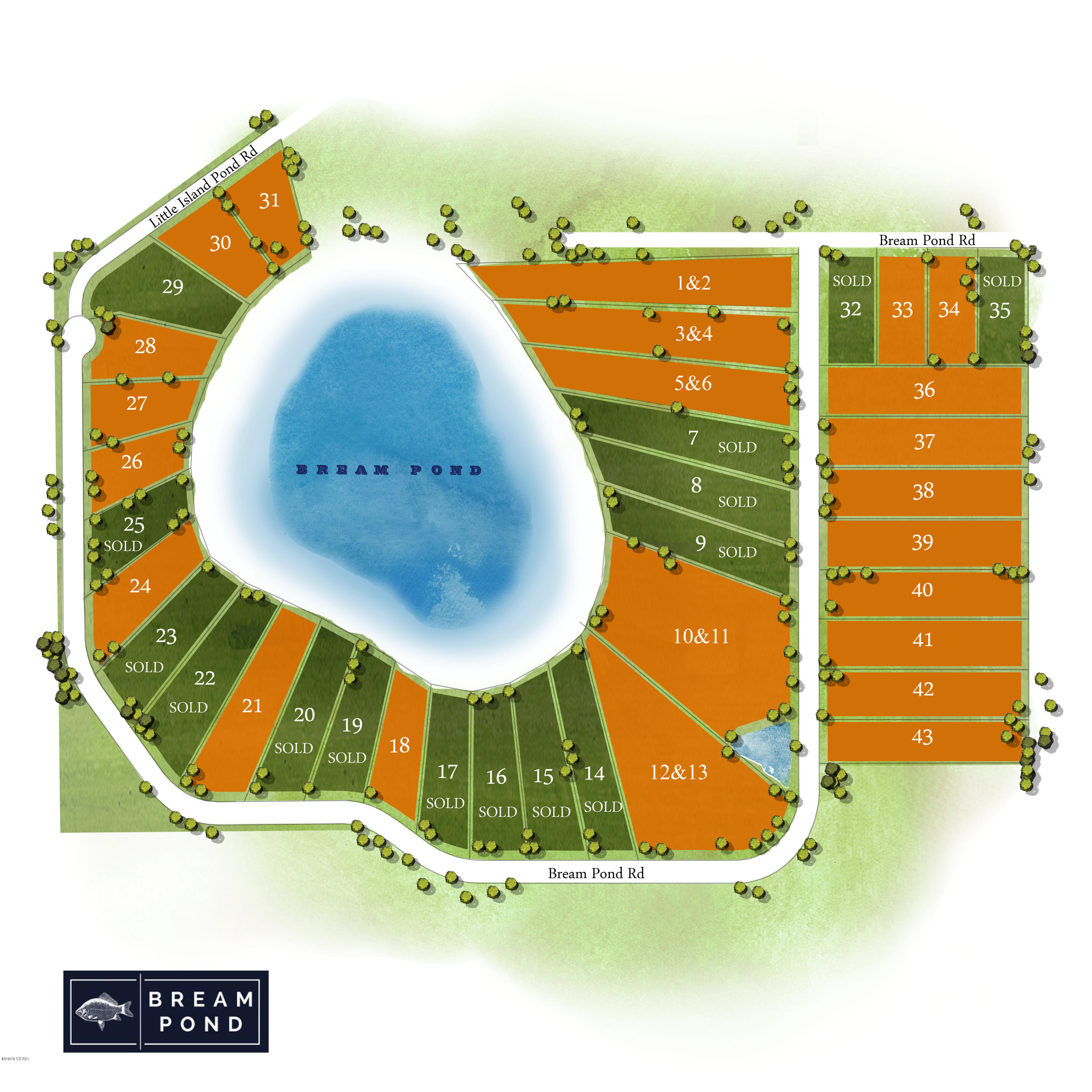 BREAM POND 1 ACRE LOT-OWNER FINANCING AVAILABLE-20% DOWN/20 YEAR AMORTIZATION/9% INTEREST/5 YEAR BALLOON-ATTENTION BUILDERS and DEVELOPERS - This is a Dream Property ready to BUILD-OUT. 40 separate parcels in a complete Subdivision surrounding and including Bream Pond in Northern Bay County. All Platted, Paved Roads, Underground Electric. With all of the recent Growth in the Sand Hills portion of Northern Bay County, this property is ready-to-go. This property is about 1/2 mile East of Hwy 77 and 1/2 mile South of Hwy 20 making it a very convenient location. Bream Pond is a Beautiful approximately 30 Acre Lake that is known for it's fishing. It has clean clear water and a white sand lake bottom making it a desirable Lake for swimming, kayaking , and other water activities.