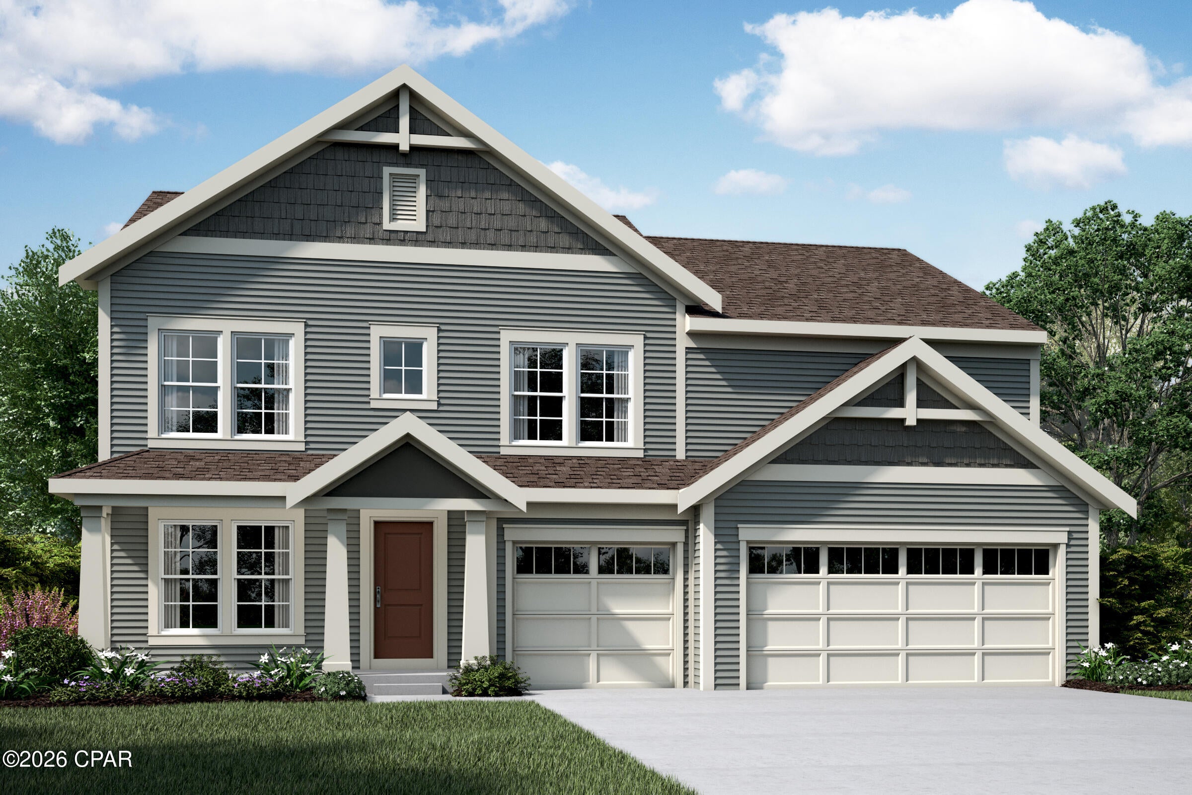 New construction by Fischer Homes in the beautiful Breakfast Point East community, featuring the stunning Grandin design. This unique plan offers 4 bedrooms, 3 full and 1 half baths. The expansive family room is the perfect gathering space. Spacious open kitchen with a large island and walk-in pantry connects to the morning room, that walks out to the patio. The owner's suite features a spacious private bath and oversized walk-in closet.  3 additional bedrooms with hall bathroom and 4th bedroom having its own private full bathroom. The spacious 3-bay garage completes this exceptional home.