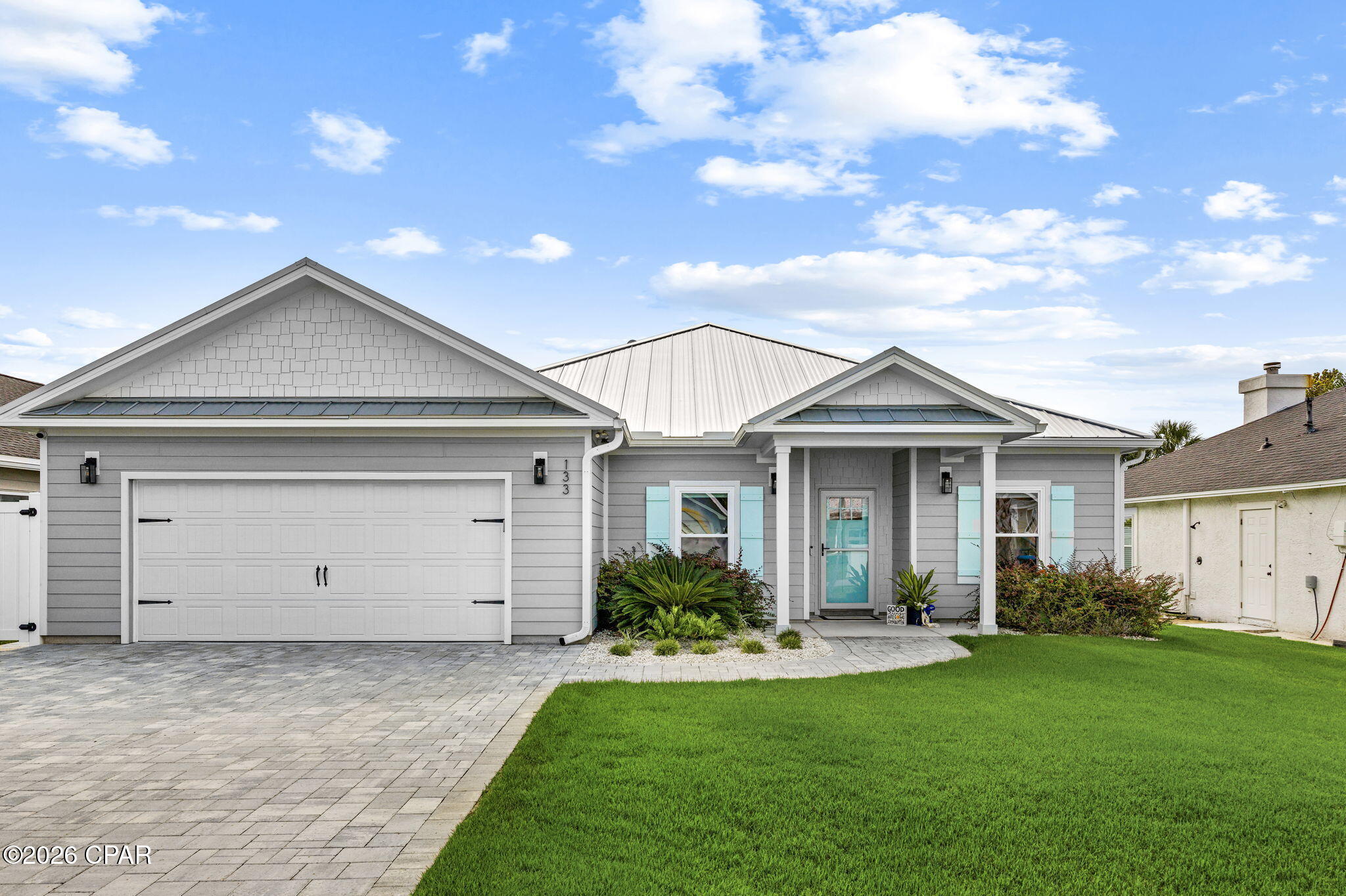 Welcome to 133 Seaclusion Drive where Coastal Charm meets Beach House Vibes in this new 2024 Custom built home by Guyson Construction . Pool 2024 ( 26x 12 Cox Pool ) with 2025 Gas Heater .Never miss a day outside in this beautifully landscaped yard , heated pool with large, covered patio with 3 ceiling fans for those hot summer days. Large Gas Grill make entertaining easy .Outdoor shower when you come back from the beach . Kitchen is a Chef's dream with all LG Stainless appliances to include Gas stove; farmhouse sink and beautiful quartz countertops .LVP floors throughout the home . Nice LG full size stack washer and dryer .Master bedroom has walk-in closet and bathroom with double sinks and nice tile shower, king-size bed . First guest bedroom has a king bed; second guest bedroom is being used as an office now with a new armless couch that turns into a full bed . Guest bathroom has a shower / tub combo .THE garage is big enough for cars ,toys and a Golf Cart, storage whatever you need .The driveway was extended for more parking. Pavers make it look so good. Comes fully furnished with very few exceptions.The furniture is practically brand new and the home also. Bid A Wee / Seaclusion Beach is truly in the center of everything you need BUT so quiet . Pier Park ,Top Golf and Dolly Partons Pirates adventure to name a few .
With over 2200 feet of private beach with 5 coded gates and walkways NO HOA what are you waiting for .
