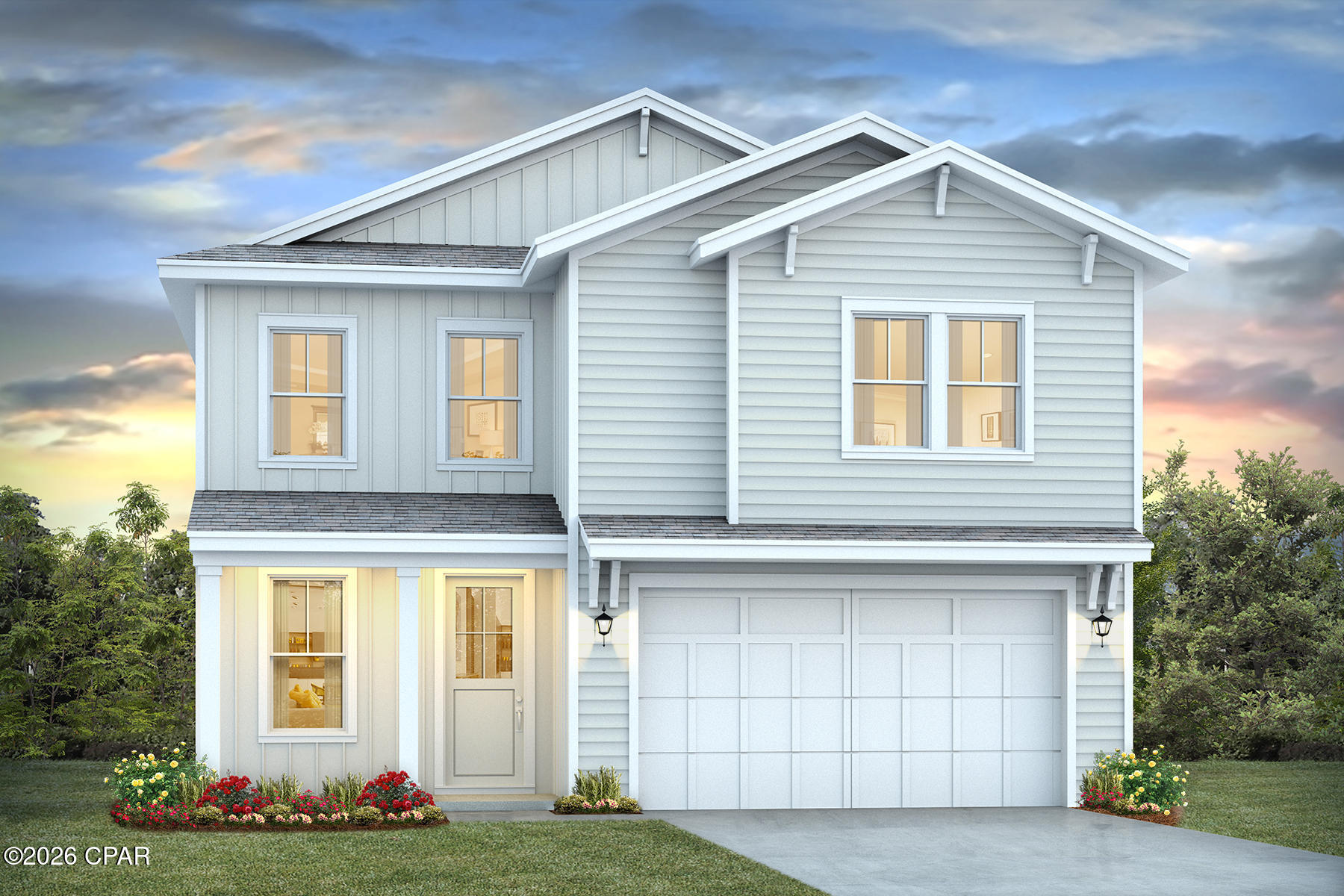 Welcome to the Brayden floorplan, a new construction home in Port St Joe, Florida. This stunning two-story home boasts of over 2,700 square feet of elegant living space, natural light, and luxurious features. Our Brayden floorplan features 5 bedrooms, 3.5 bathrooms, 2 stories, and a spacious 2 car garage.

Upon entering the Brayden, you are welcomed by a large, open living space, brightly lit by numerous windows. The open kitchen sits overlooking the dining and living area, complete with quarts countertops, white craftsman style cabinetry, a farmhouse sink, a gas burning stove top, and stainless-steel appliances. Entertaining will be a breeze in the opening living area which overlooks the cover patio in the back of the home.
Beyond the living space, you will find a secluded hallway that leads to the primary suite. Not one, but 2 walk-in closets can be found in the primary suite with wood shelving. The primary bathroom is complete with luxurious features including a zero-entry tile shower, large vanity with 2 undermount sinks and quartz countertops, and a private water closet.

Heading back to the foyer, you will enter the stairway to the second floor. First you will find the flex space that can be used as an office, playroom, game room, etc. All three guest bedrooms host walk-in closets with wood shelving. One of the bedrooms features its own private bathroom.
Beyond the luxurious interior features, this home is also equipped with Smart Home Technology. This thoughtful integration of technology ensures that your new home is perfectly designed to meet the demands of modern life. Our homes are built with quality materials and workmanship throughout, with superior attention to detail and with your family in mind. Enjoy peace of mind knowing you are cover by our one-year builder's warranty.

Enjoy all the amenities the WindMark Beach community has to offer complete with beautiful new homes, local food, shopping, boardwalks, and beach access! Windmark Beach amenities includes two pools, BBQ grills, 11 dedicated beach accesses, the village center, boardwalk, and is pet friendly! The community is golf cart friendly, and dogs are allowed on the beach in Windmark! Located directly across from the Gulf, you will find beautiful beaches within walking distance, and local restaurants close by. These homes offer easy access to Tyndall Air Force Base (21.7 miles away), Panama City Beach (39 miles away), and downtown Port St. Joe (only 4 miles away). Come see why the Brayden is the newest, most popular plan at WindMark beach. Contact us today for more information.