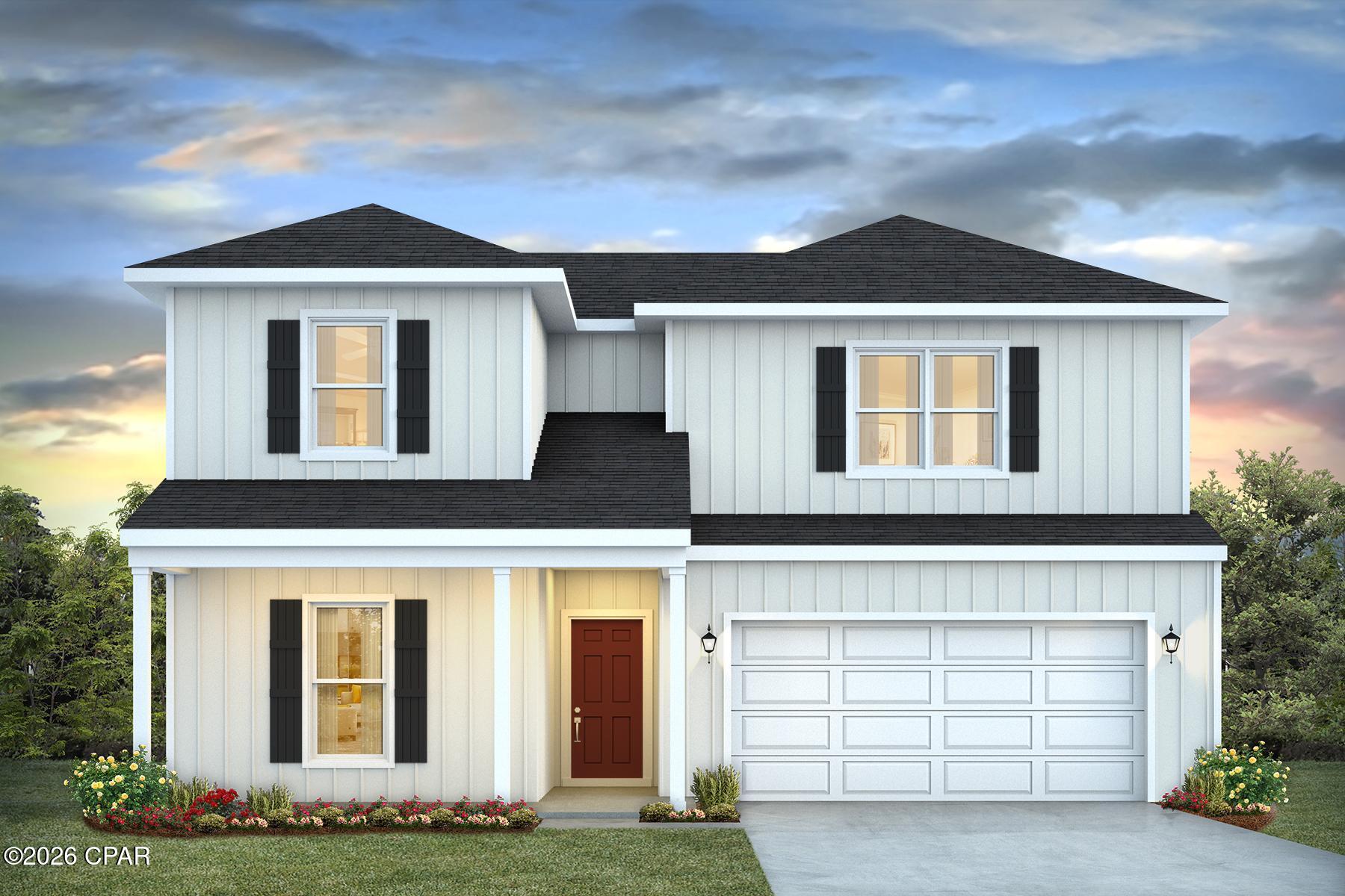 Introducing the Ozark a new plan featured at Titus Park in Panama City, Florida. This beautiful two-story home offers 4-bedrooms with 3-bathrooms, a 2-car garage, and a seamless open layout. At just over 2,400 square feet, there is plenty of room to enjoy this home.  
As you enter the home on the first floor, you are met with the foyer featuring a full bathroom and first additional bedroom, perfect for guests. Walking past the foyer is a large open concept living space including the kitchen, living room and dining space. The kitchen includes quartz countertops, under mount sink, smooth top range, stainless steel appliances, pantry, stylish shaker cabinetry, and a center island. With natural light and nearby covered patio access, the living and dining area are integrated perfectly. Towards the back of the main living room is the primary bedroom. This bedroom is a spacious and relaxing space that includes an attached primary bathroom. The double vanity, separate toilet, shower and walk-in closet will provide a haven of relaxation. Returning to the foyer you will find stairs leading to the 2nd floor. The additional 2nd and 3rd bedrooms are both located on the 2nd floor with a gorgeous full bathroom. This bathroom features dual vanities, a soaking tub, and toilet. You will also find a second living space to use however it best fits your needs. In addition to all the features and amenities the Ozark Plan offers, this home is also outfitted with Smart Home technology, like all our beautiful homes at Titus Park.

Appreciate the convenience of a Smart Home technology package, featuring keyless entry and an intuitive control panel for your thermostat, lighting, and security systems. The exterior of this home features a Hardie board siding and is uniquely engineered to stand up to the harshest elements from wind, rain, fire, freezing temperatures, and hail on the exterior of this home. Dimensional shingles with 30-year warranty. A landscaped front flower bed at entry way and fully sodded yard with gutters!

Our Titus Park community features underground utilities making it less susceptible to damage from severe weather leading to fewer outages and more reliable service. Embrace the lifestyle you deserve where every detail is curated for your ultimate enjoyment. 

Come and see for yourself why the Ozark will be a popular floor plan for new home buyers.  Don't forget to ask us about available upgrades and options for this home! To see this floor plan and learn more schedule an appointment online or give us a call.