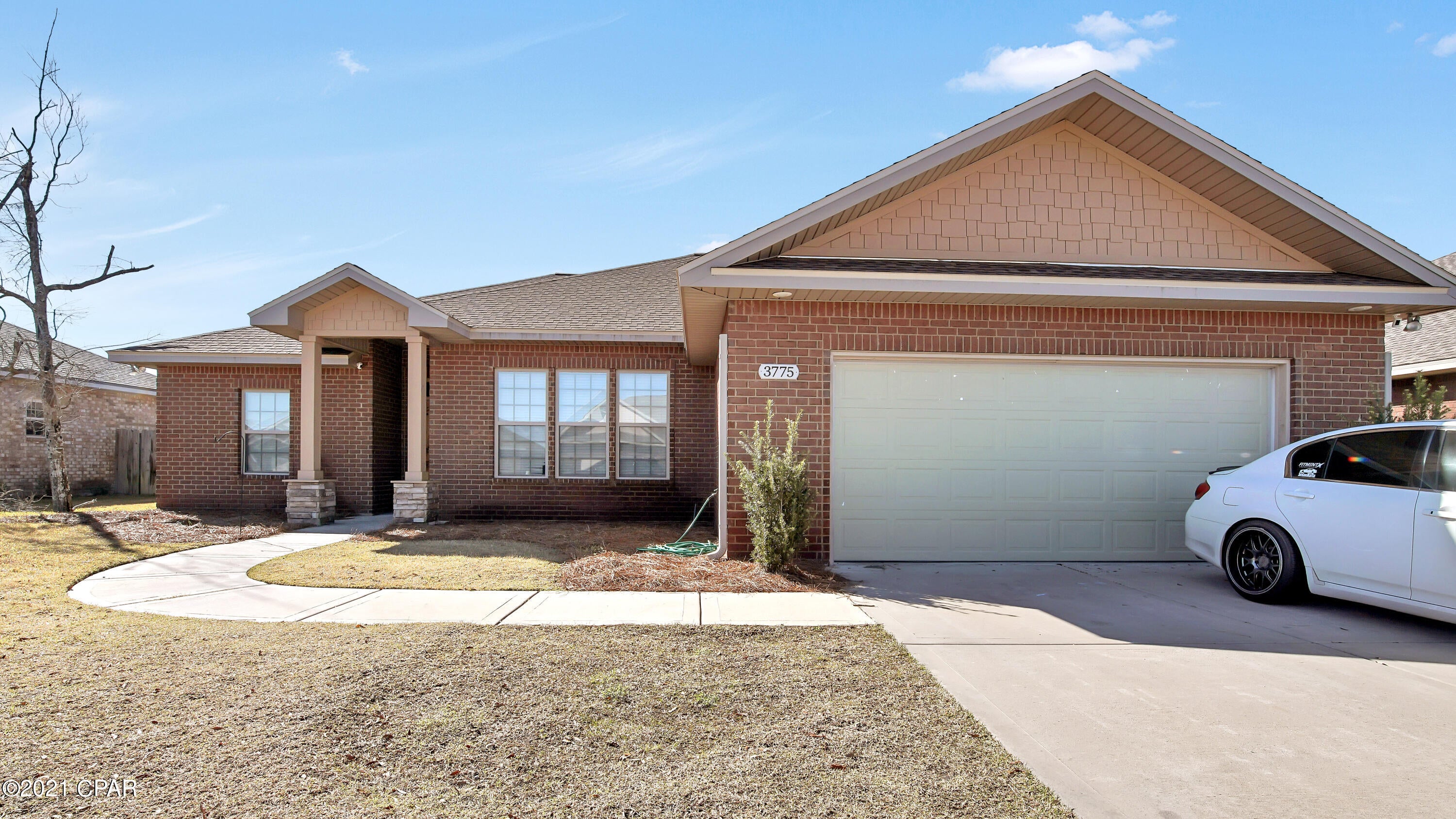 Beautiful, all-brick 4bd/3bth home centrally located in the Cedar Park community with direct access to Hwy 231, with residents enjoying a short drive to Tyndall AFB, Lynn Haven, and Panama City. Tray ceilings featured in the Great Room, crown molding throughout and rececessed lighting can be seen as soon as you walk in. Open concept makes for easy entertaining and conversations. Eat-in kitchen has statinless steel appliances, pantry, shaker-style cabinetry and decorative tile backsplash. With it's split-bedroom flooplan, the spacious master bedroom showcases a tray ceiling and double-vanity ensuite. Relax in the garden tub and plenty of storage with dual walk-in closets. Three additional bedrooms, plus two full hall bathrooms make for plenty of room for growing families or guest. Backyard is fully fenced and has endless potential for outdoor entertainment ideas. Schedule a preview today! All sizes/info/measurements approximate; please verify if important.