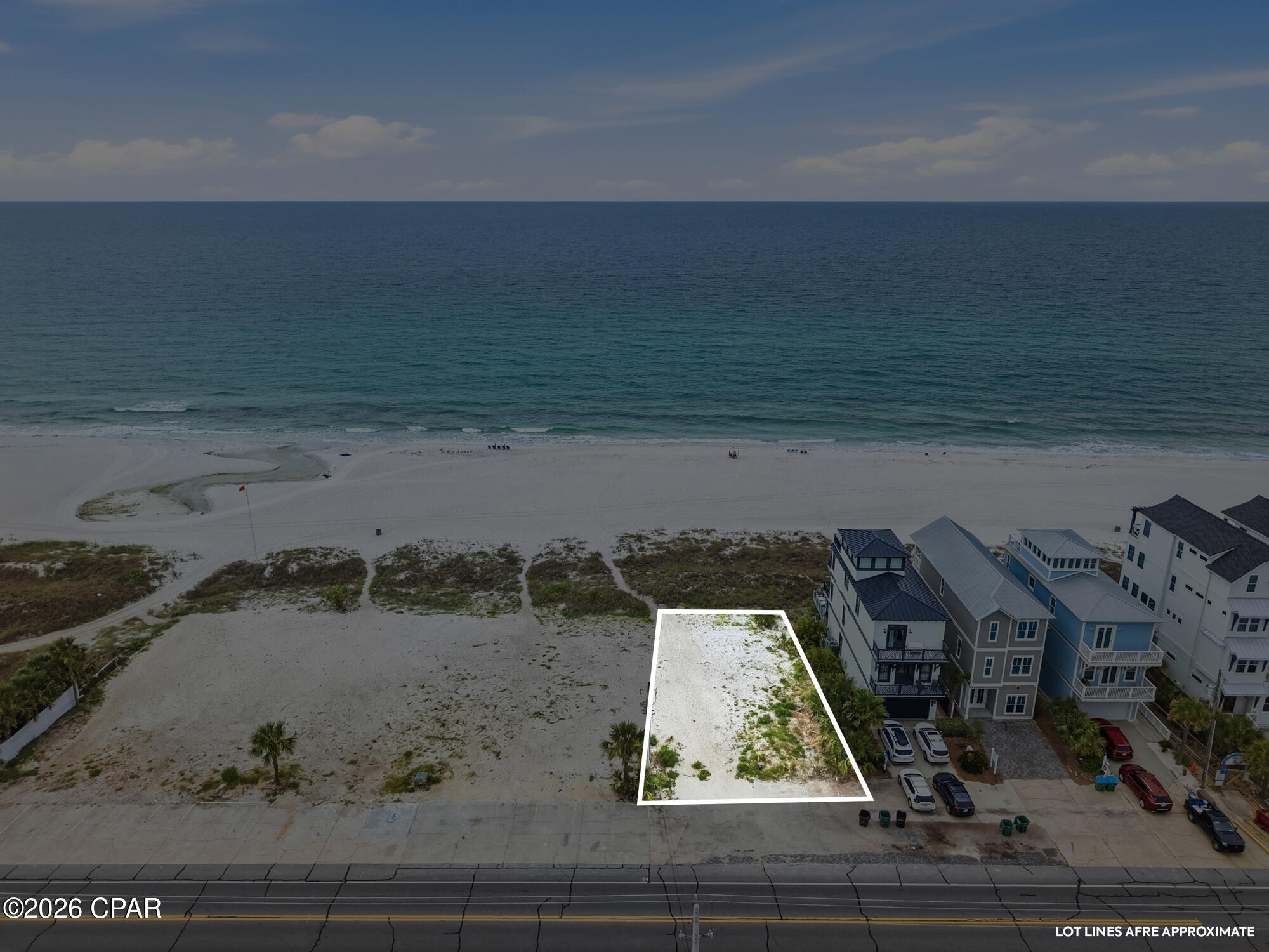 Looking for land to build that new beach house, on the most desirable West End of Panama City Beach, you just found it This property was the old Pineapple Hotel, and it was torn down and replotted for 4 new Gulf Front Lots. This is the West End Lot. (19983 Front Beach Road) Each Lot is approximately 230' deep and 60' wide, and the seller will provide a platted and approved 4-story house plans and as well DEP permit to build. Look at document section for the plat, survey and building plans.