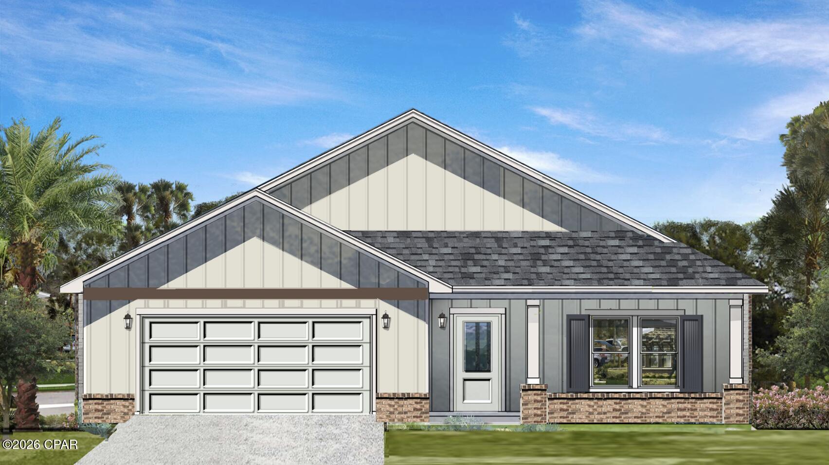 NEW FLOOR PLAN - The Utah! This home is a PRE-SALE to be built. Buyer can select design board for finishes. Nestled in a central location in Panama City, this charming neighborhood has been thoughtfully crafted by local homebuilder Southern Coastal Homes. From the moment you arrive, a beautifully landscaped grand entrance and scenic bridge welcome you into an inviting environment. This community features wide homesites, three-sided brick homes, preserved natural areas, tranquil ponds, future green space, and a walking path for residents to enjoy. Inside this home, you'll find a wide range of high-quality upgrades including a tankless gas water heater, 9-foot ceilings, recessed lighting, painted Hardie-board siding on the front exterior, a gas kitchen range, a gas line ready for an outdoor grill, and a fully sodded yard with a sprinkler system. Tray ceilings enhance the living room and master bedroom, while the master bath includes double vanities, walk-in shower with glass door, a large walk-in closet, and convenient access to the laundry room. Additional features include a utility sink in the garage. Buyer to verify any information deemed important. Design elements subject to change.