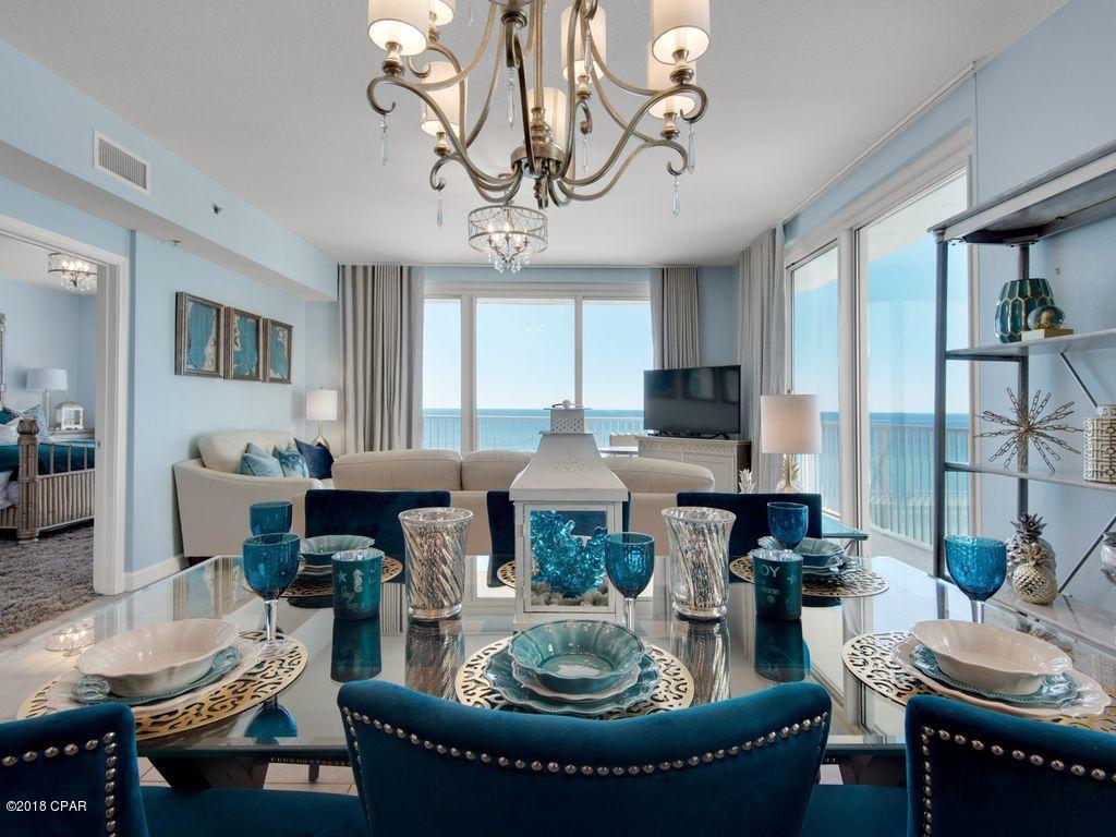 This is truly a remarkable unit at Shores, owner has remodeled and it's really a one of a kind. New cabinets, countertops, bathroom glass doors. New furnisings make this a Gem of the Emerald Coast. Owner likes to call it Coastal Glam. Wrap around balcony facing west gives you the best view anyone could ask for, tie in the ammenities at Shores and this unit is the only place to be. Private assigned parking as well.
