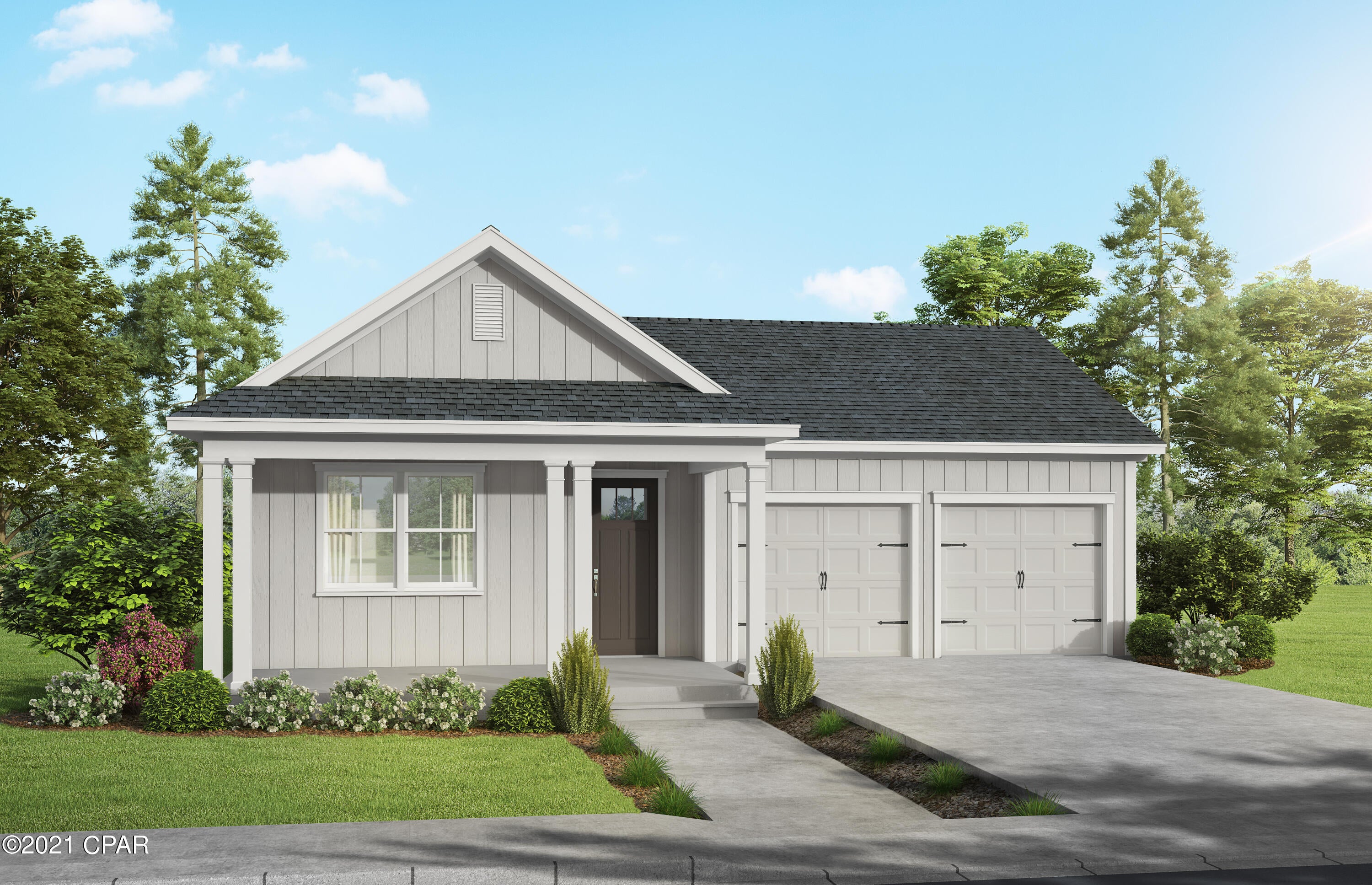 Introducing new plans along with modern designs to the waterfront community of SweetBay! Harris Doyle Homes, the community's newest builder, presents its single-level Clearwater plan with Coastal exterior   elevation. This 3 bed, 2 bath, 2-car attached garage home creates a comfortable living space with large kitchen that flows seamlessly into the Great Room and overlooks the covered patio. An added flex room could be used as an office or den/playroom.  The design team has incorporated stylish finishes and features with quartz and granite countertops, decorative doors, designer light package, wood accents, crown molding and more!

Other features include Luxury vinyl plank flooring, carpet in bedrooms, tiled bathrooms, plus stainless appliances with gas range and hood! Find yourself in the waterfront lifestyle and sense of community at SweetBay with North Bay access to a dock and for kayaking, paddle boarding, and fishing, many pocket parks, an amphitheater, resort swimming pool, basketball court, barbeque pit, ponds, trail system, and boat launch! New home buyers receive priority access to University Academy, Florida's top-rated K-8 school!