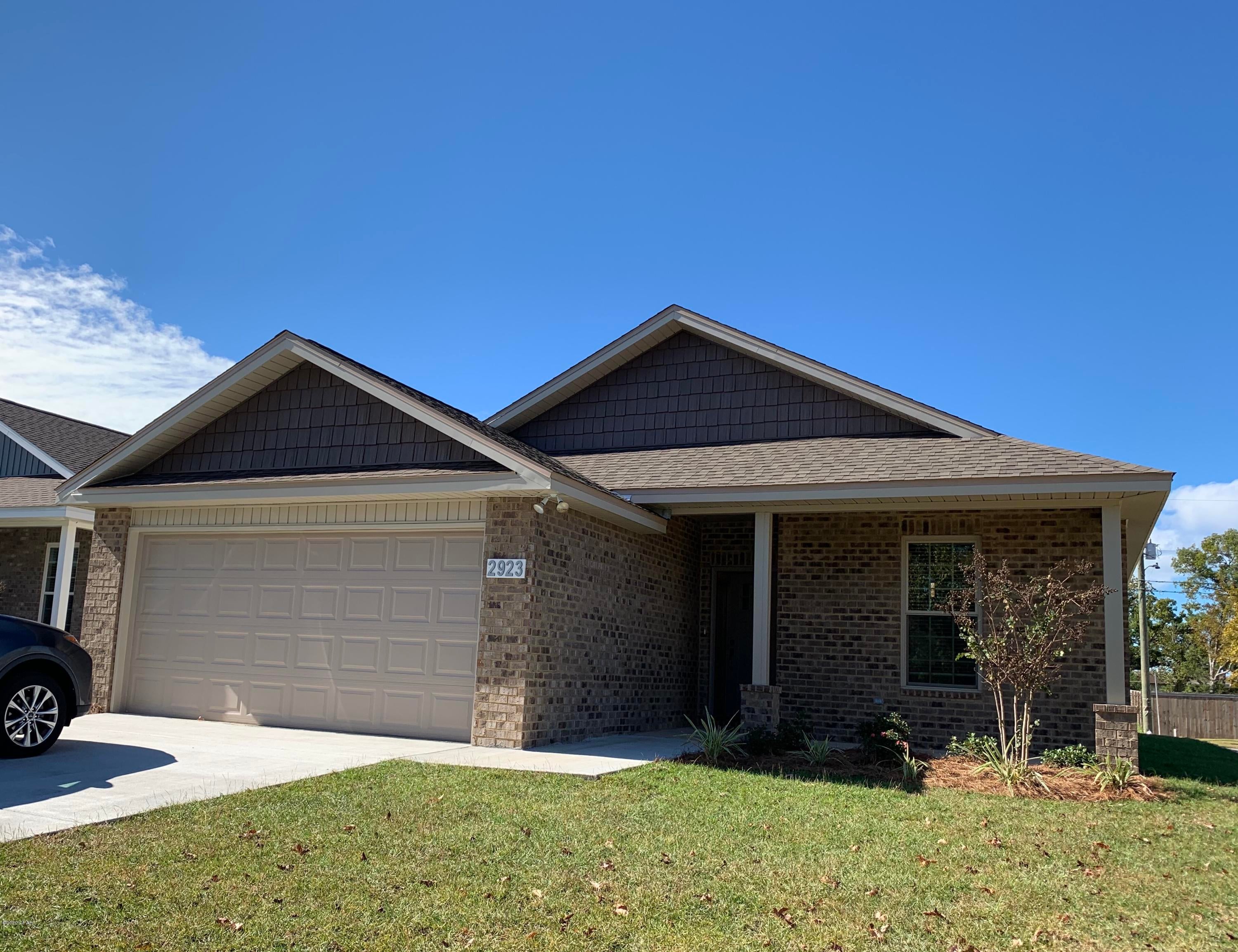 New Construction home available for lease - 3 bedroom 2 bath in the Panama City area. Open floor plan  living, dining and kitchen areas, 2 car garage, stainless steel appliances, kitchen island.  Covered front and back porches. At owners request, no pets.