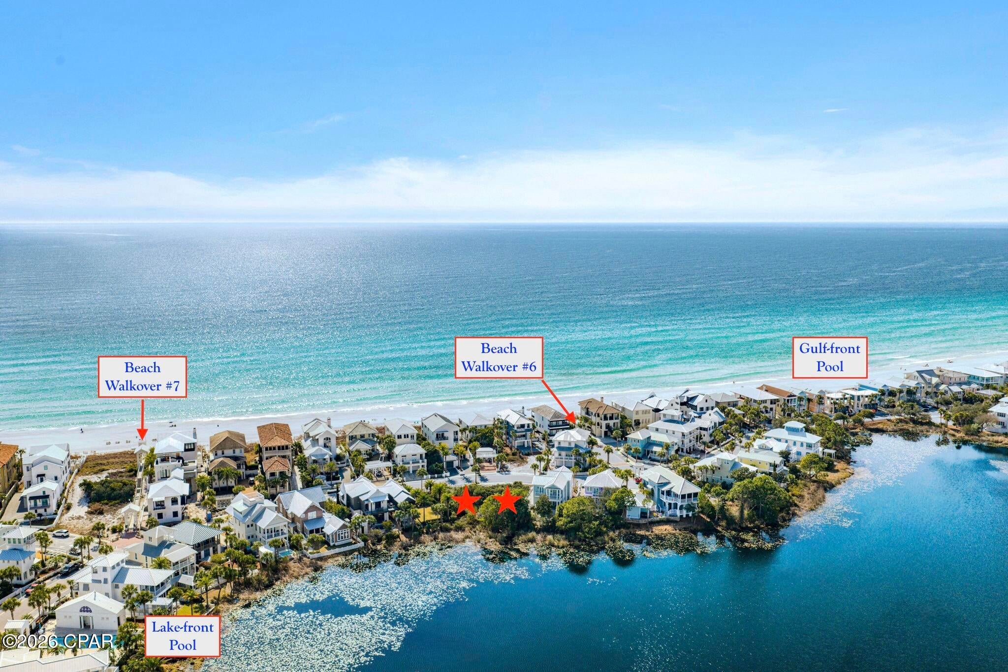 Truly once-in-a-lifetime opportunity to design and create your dream lakefront PLUS gulf-view home in the heart of Carillon Beach.    With so few building lots left in Carillon Beach, this is your last/best opportunity to create your own permanent residence, investment home or second home on Lake Carillon and with gulf views.  Building design is subject to approval by the Carillon Design Review Committee.  This is as close as you can get to the gulf, without being ON the gulf and paying premium prices for gulf-front lots ($ 4 million each lot based upon recent sales) and higher construction costs associated with building on the gulf. Opportunity for private pool, though a community pool on the gulf is just steps up Beachside Drive.  NOTE:  There is a second, adjacent lot also available for purchase but not listed.  Carillon Beach is a quaint, private, strategically situated secluded community. The upscale shopping and restaurants of Rosemary Beach and 30AVENUE are but a 5 minute drive away. Carillon will never experience the heavy traffic associated with most surrounding high-end areas due to its being gated and buffered on the west by Lake Powell and Camp Helen State Park, allowing you to enjoy proximity to all of the many benefits of 30A with none of the burdens. And. . .unlike many nearby communities, golf carts are permitted in Carillon. Also, Carillon Beach is a disability friendly community with a wheelchair lift to the main pool area and a handicapped accessible ramp from the pool to the beach.